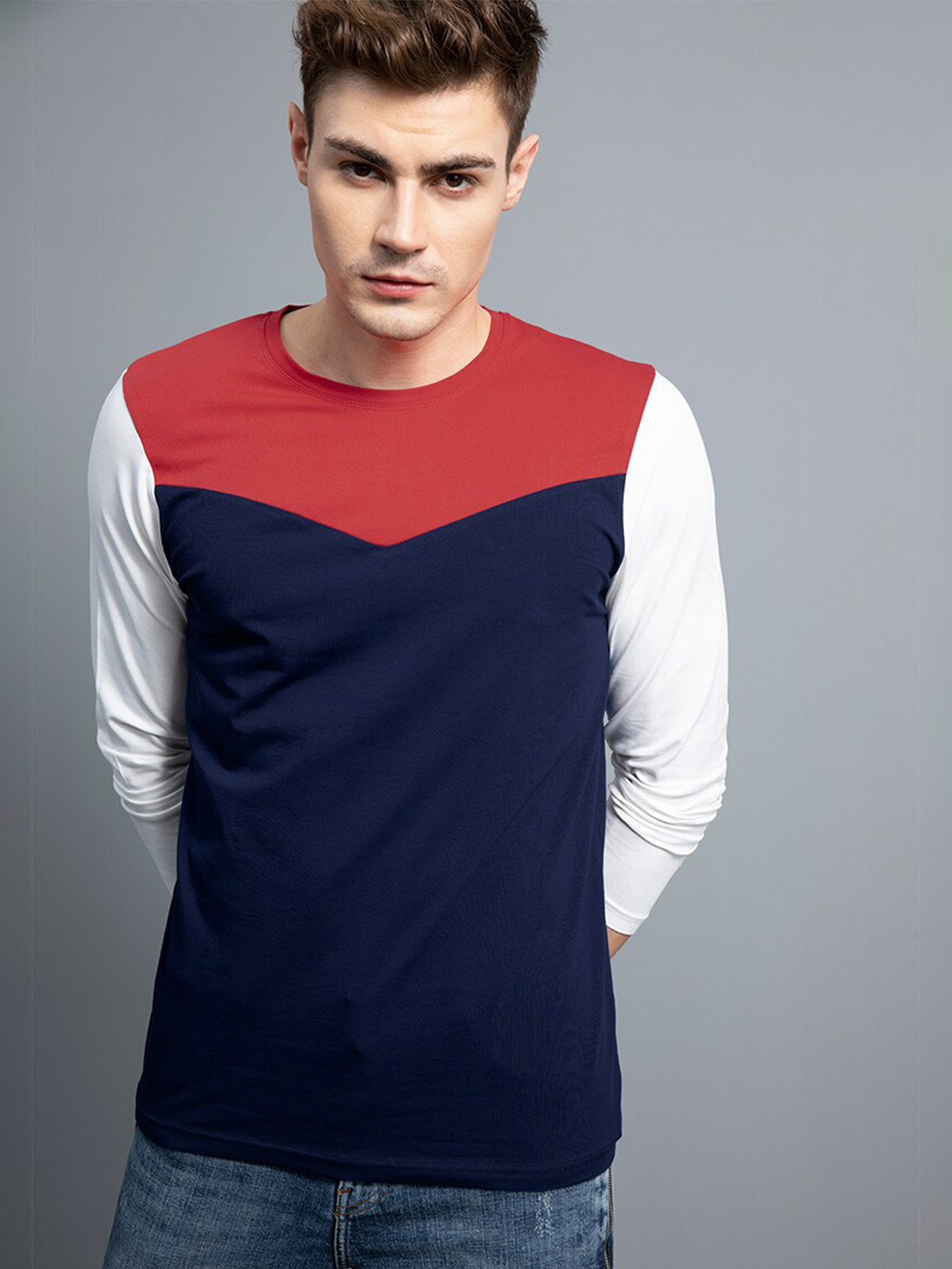 

Snitch Men Colourblocked Cotton Slim Fit T-shirt, Blue