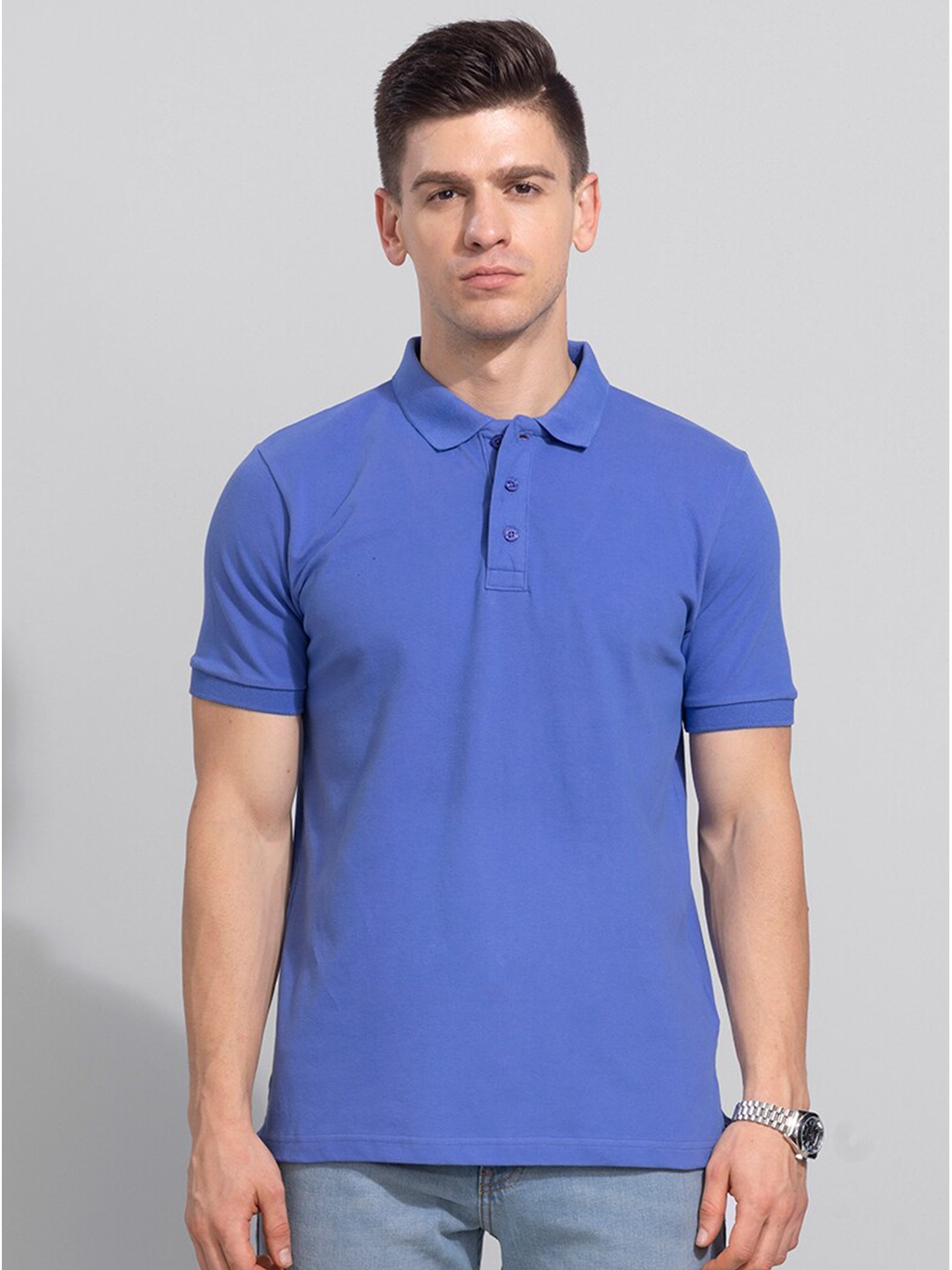 

Snitch Men Polo Collar Cotton Slim Fit T-shirt, Blue