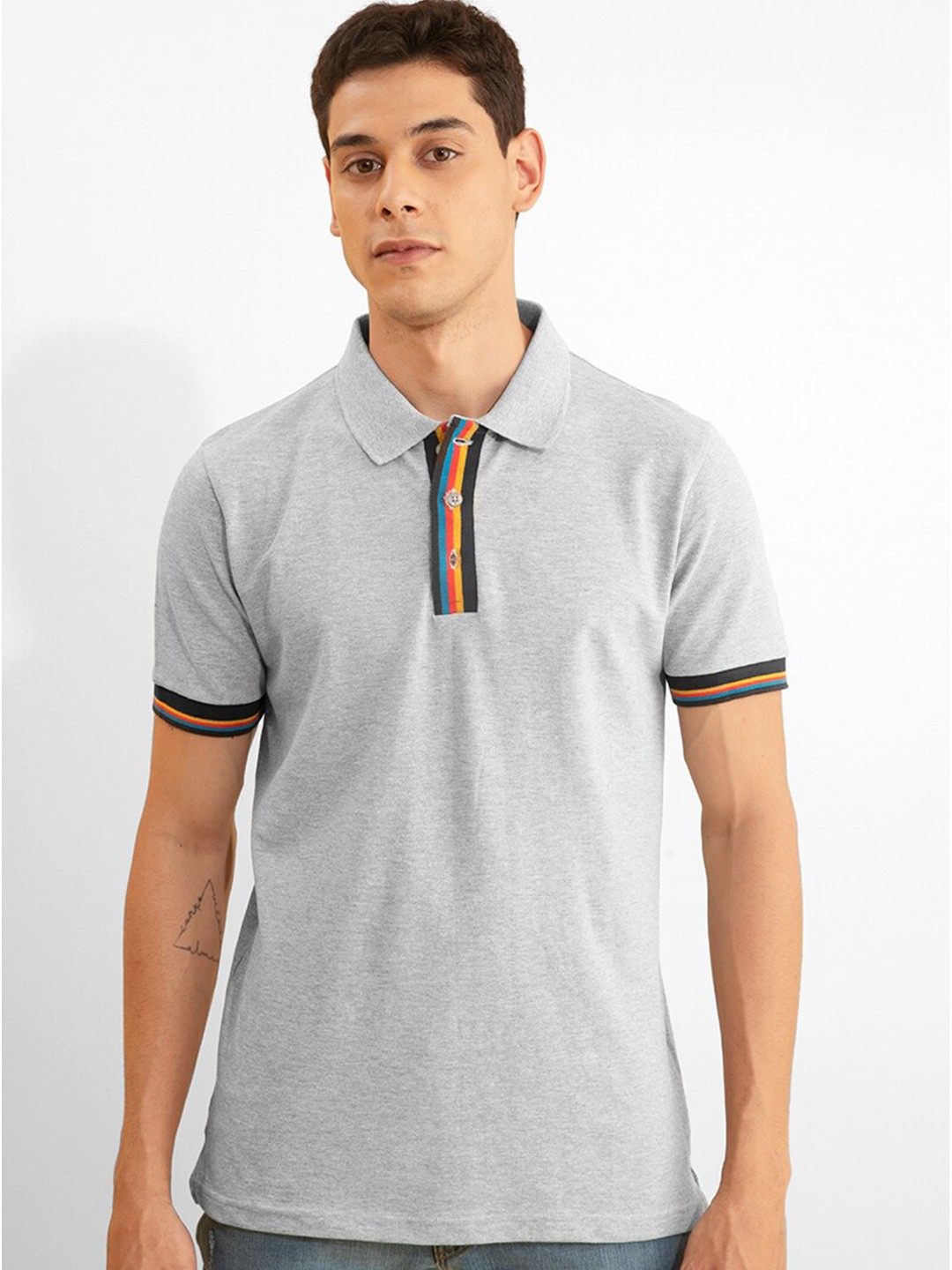 

Snitch Men Polo Collar Cotton Slim Fit T-shirt, Grey
