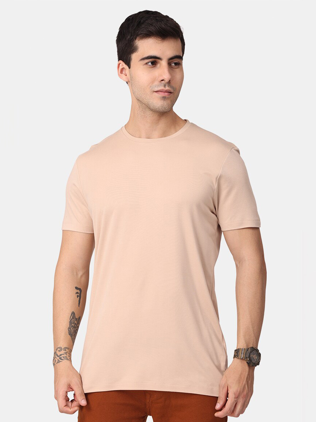 

Snitch Men Polo Collar Cotton Slim Fit T-shirt, Beige
