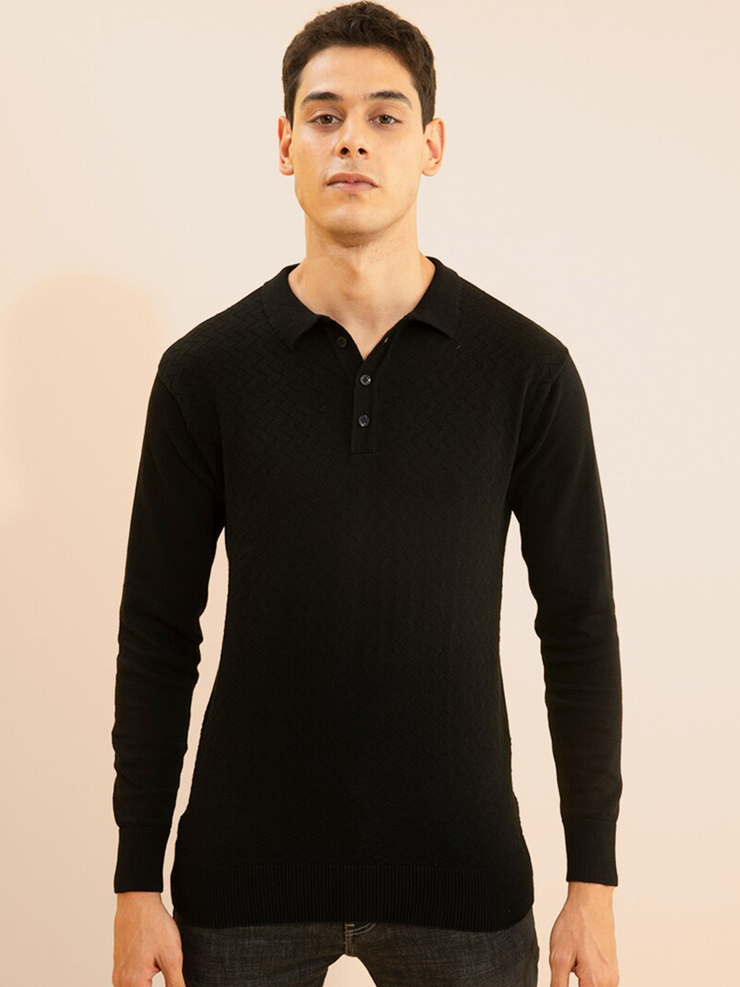 

Snitch Men Henley Neck Cotton Slim Fit T-shirt, Black