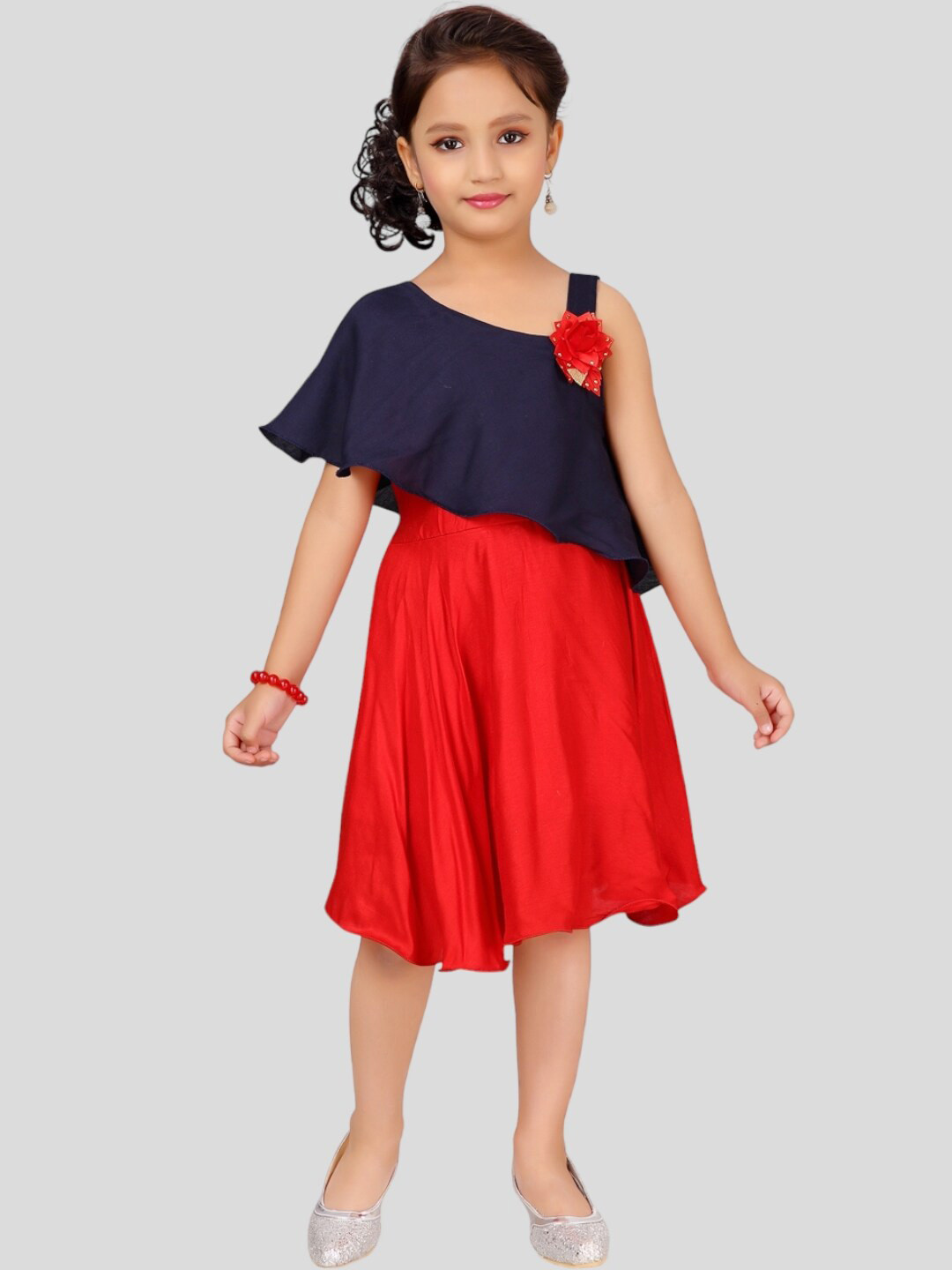

Aarika Navy Blue & Red Colourblocked Colourblocked Dress