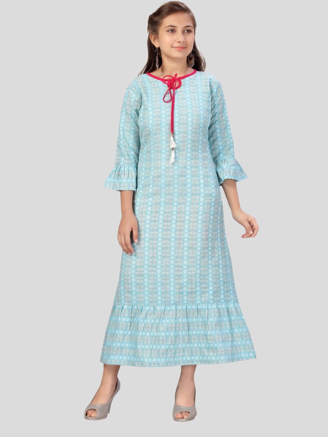 

Aarika Turquoise Blue Tie-Up Neck A-Line Midi Dress