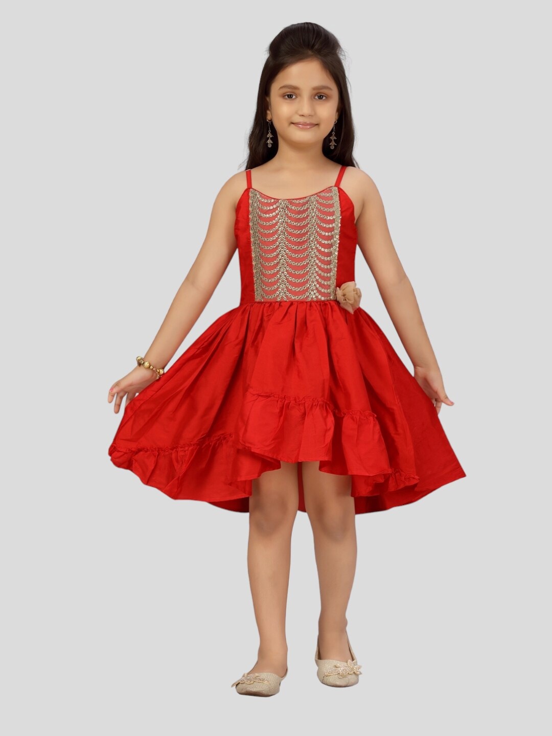 

Aarika Red Embellished Satin Dress
