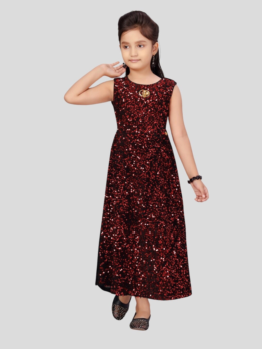 

Aarika Sequined Embellished Velvet A-Line Maxi Dress, Red