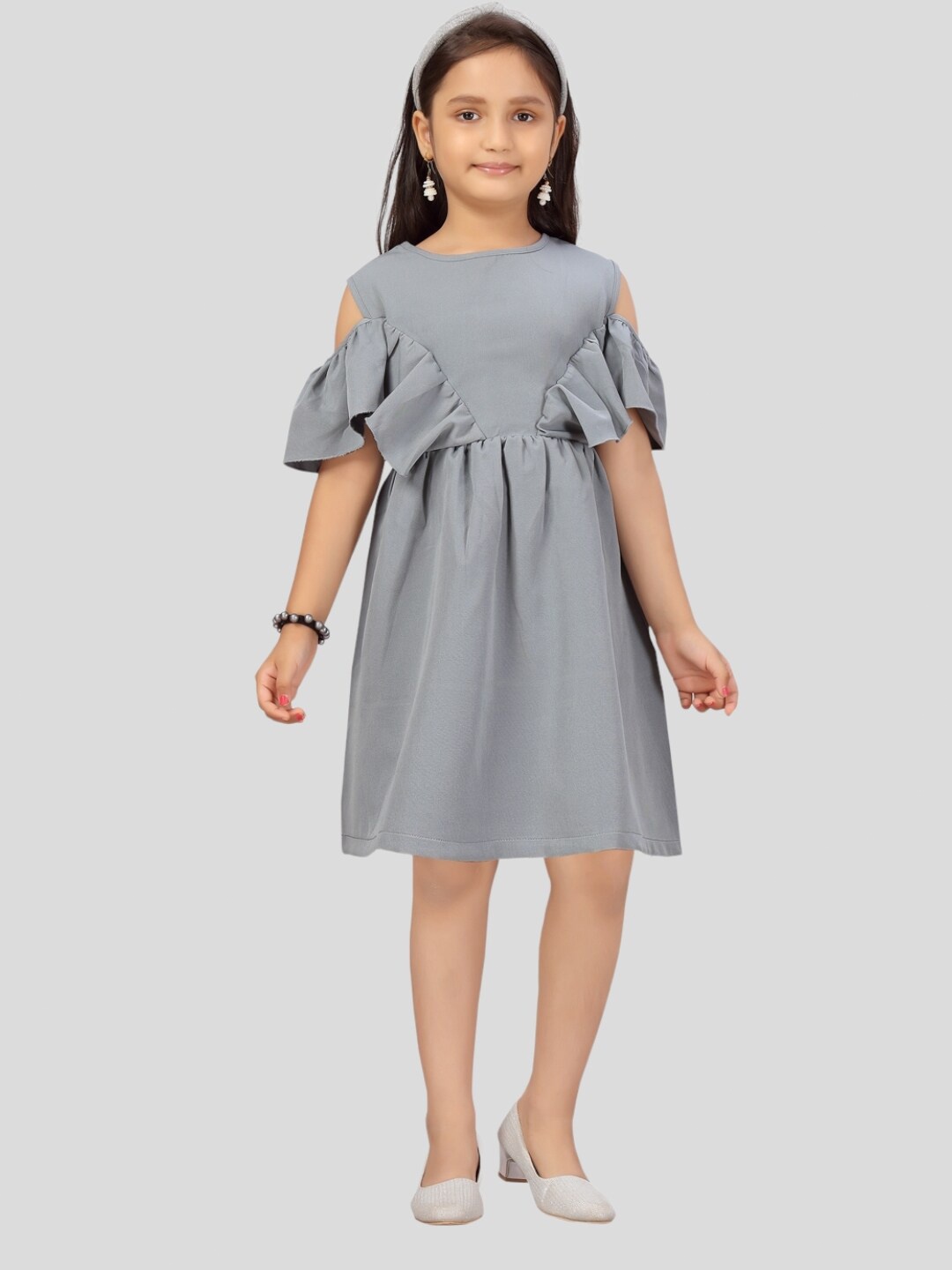 

Aarika Cold-Shoulder Sleeve Fit & Flare Dress, Grey