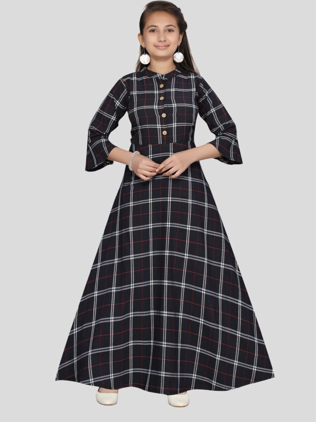 

Aarika Girls Checked Maxi Dress, Blue