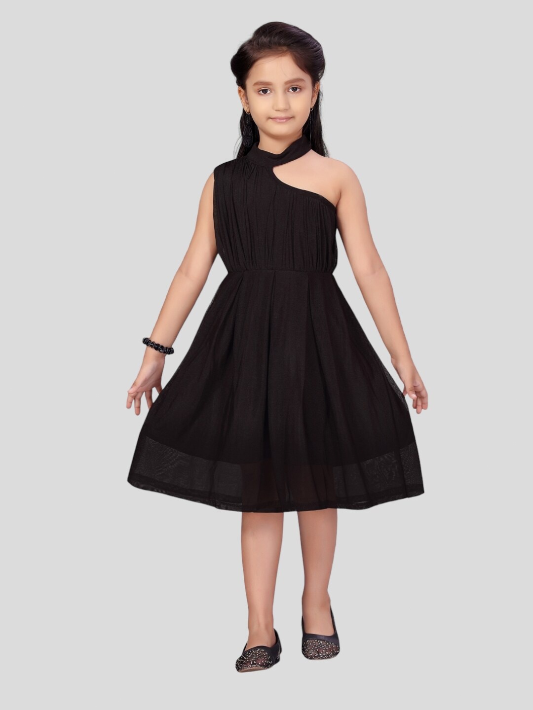 

Aarika Fit & Flare Choker Neck Dress, Black