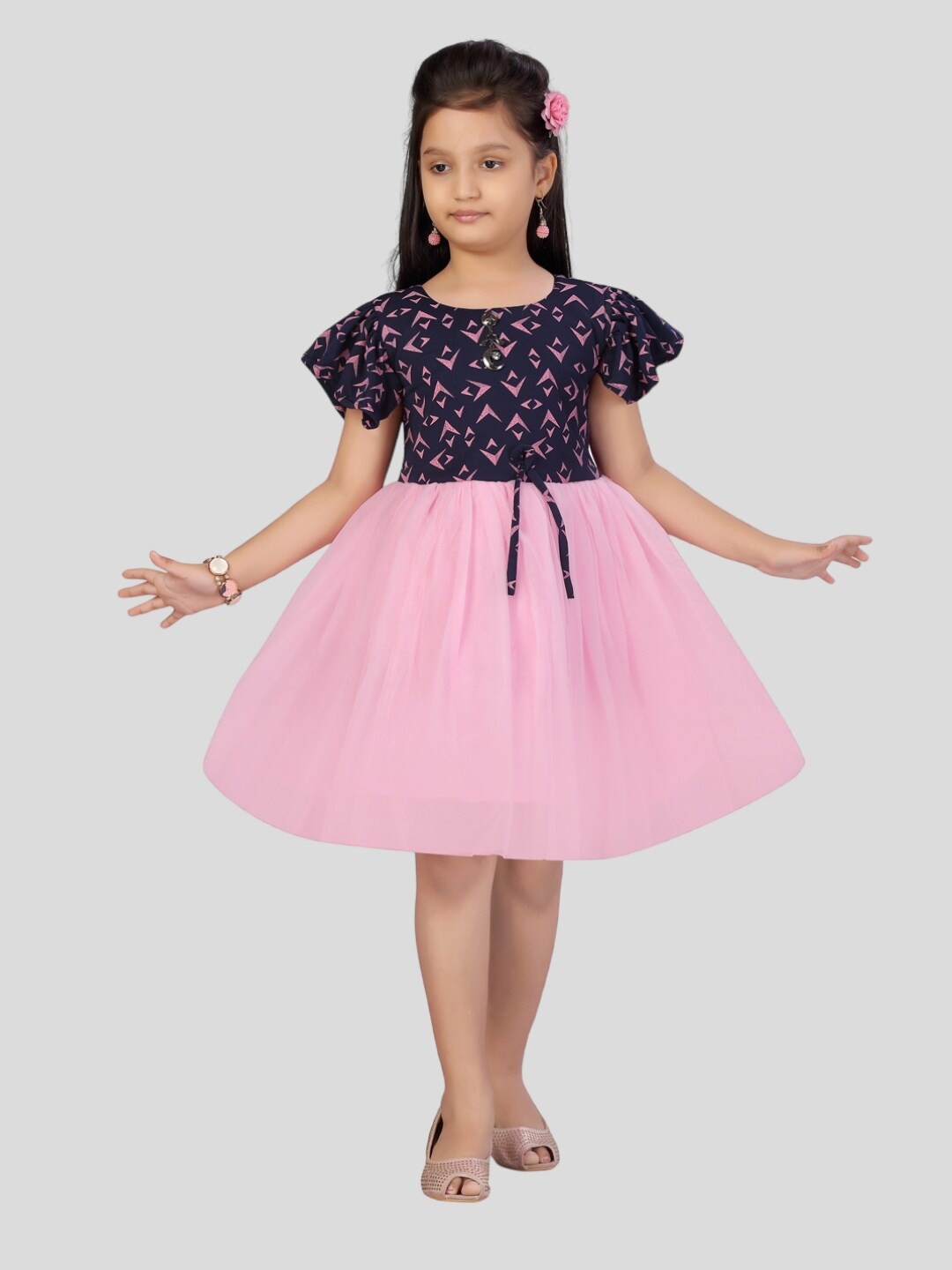 

Aarika Printed Round Neck Dress, Navy blue
