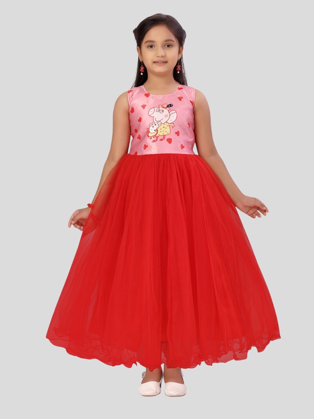 

Aarika Printed Round Neck Maxi Dress, Red
