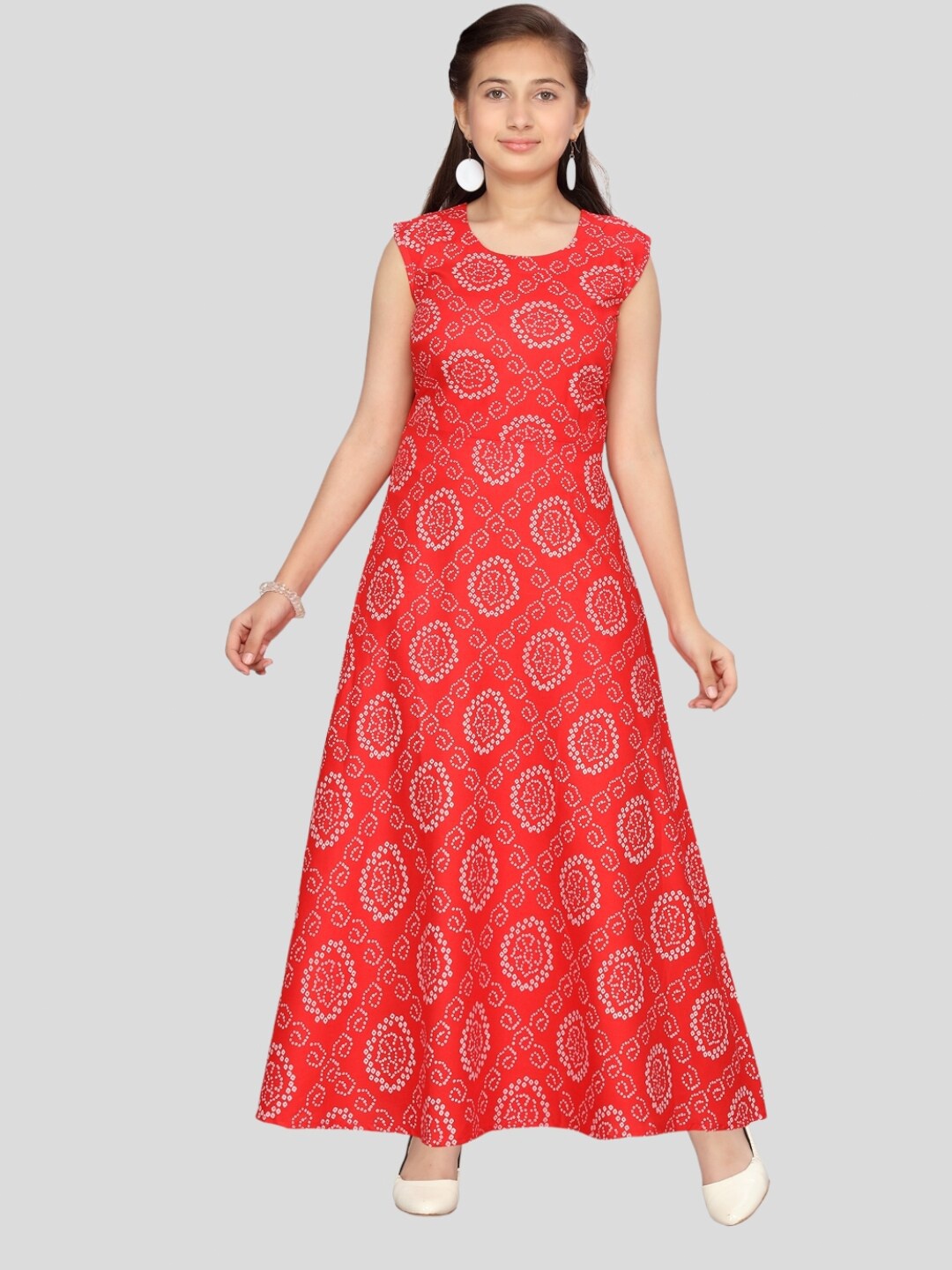 

Aarika Ethnic Printed Round Neck Cotton Maxi Dress, Red
