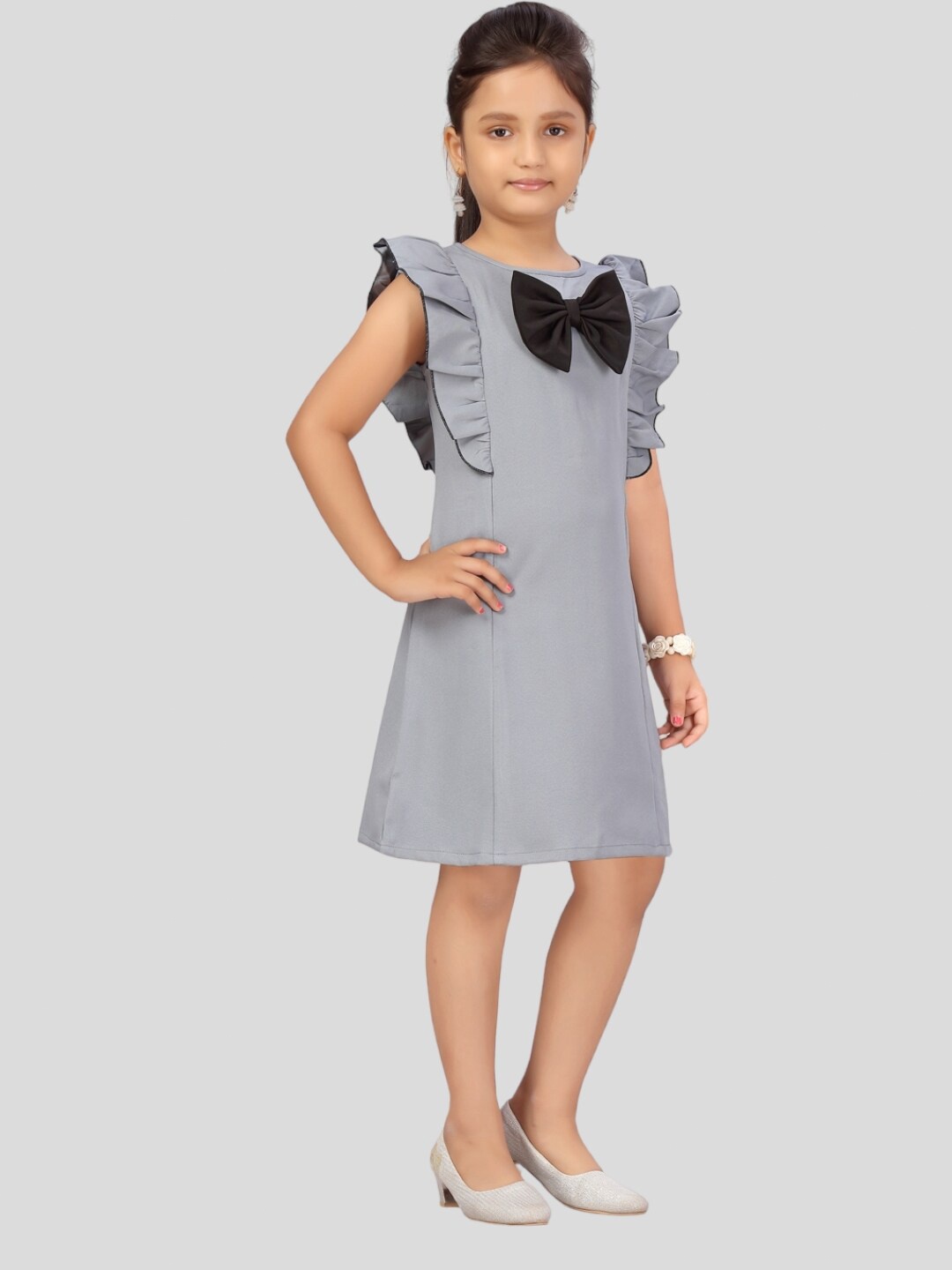 

Aarika Round Neck A Line Dress, Grey