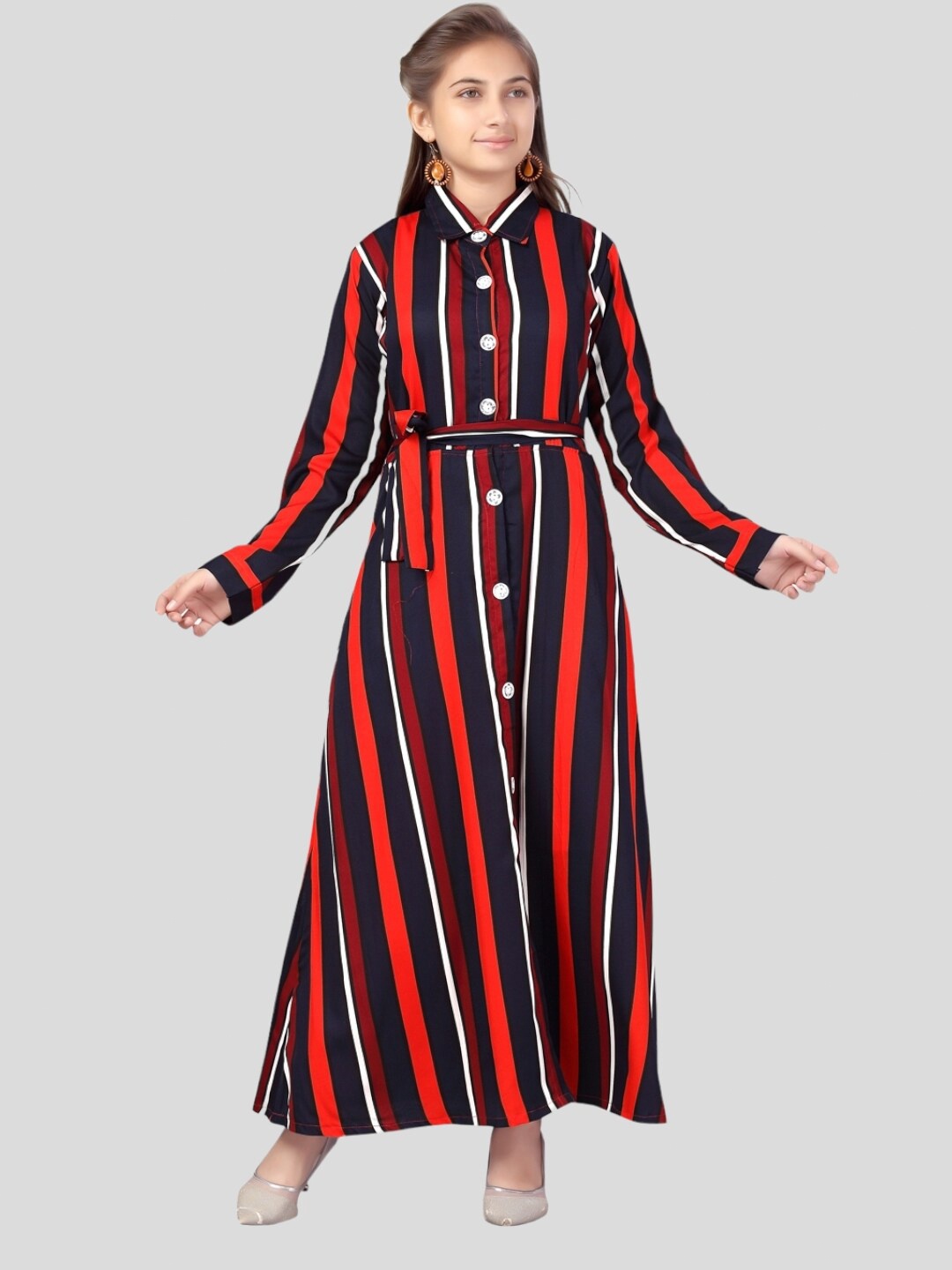 

Aarika Striped A-Line Maxi Cotton Dress, Red