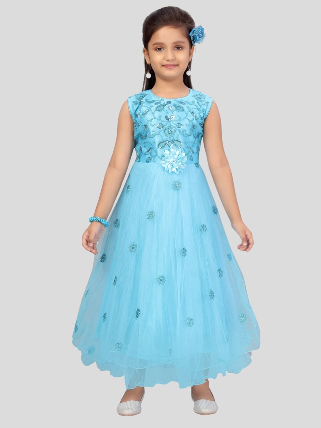 

Aarika Embellished Round Neck Fit And Flare Dress, Turquoise blue