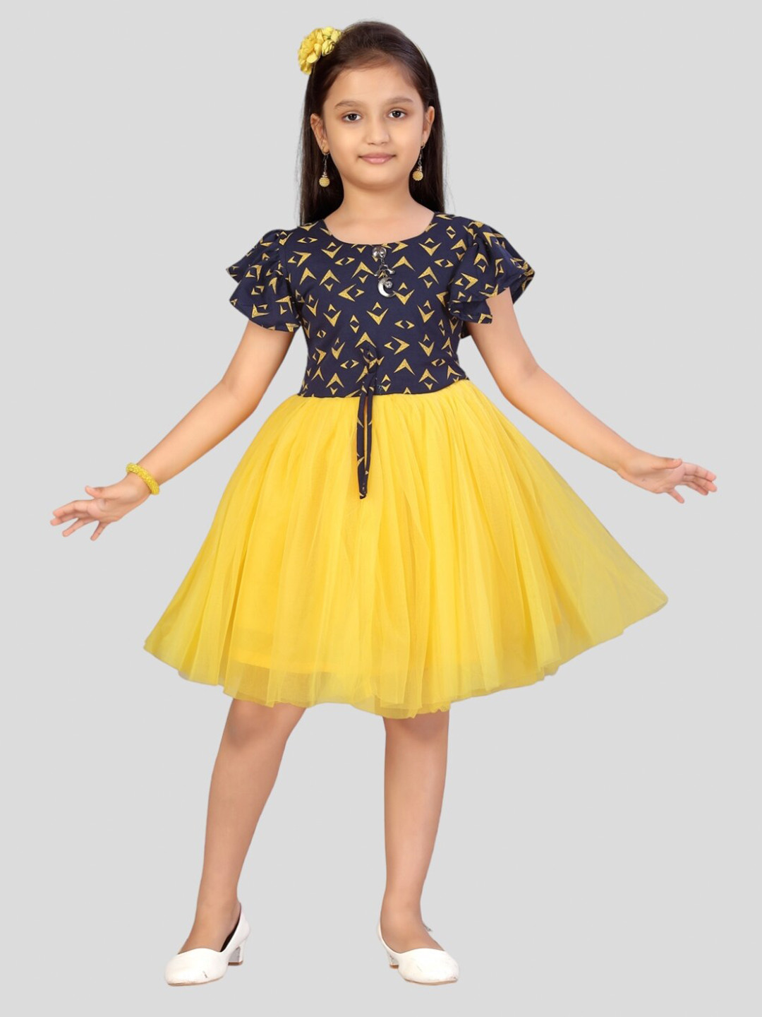 

Aarika Printed Round Neck Fit And Flare Dress, Navy blue