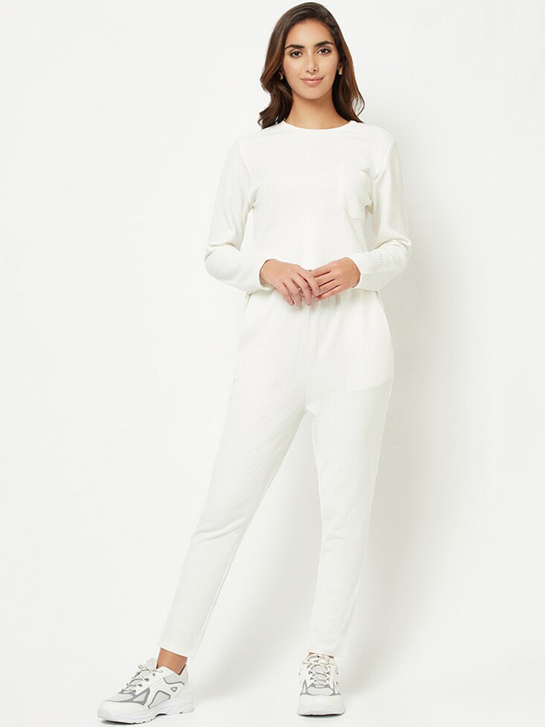 

HOUSE OF S Women Pure Cotton T-shirt & Trouser Co-Ords, White