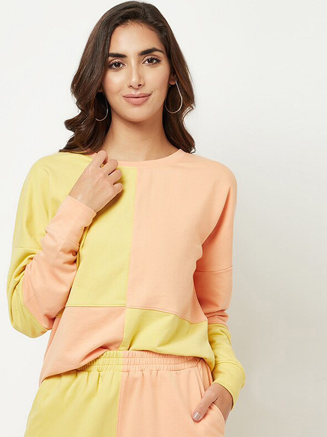 

HOUSE OF S Women Pure Cotton T-shirt & Shorts Co-Ords, Peach