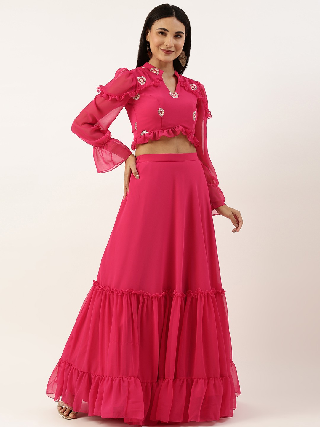 

Ethnovog Embroidered Sequinned Ready to Wear Lehenga & Blouse, Pink