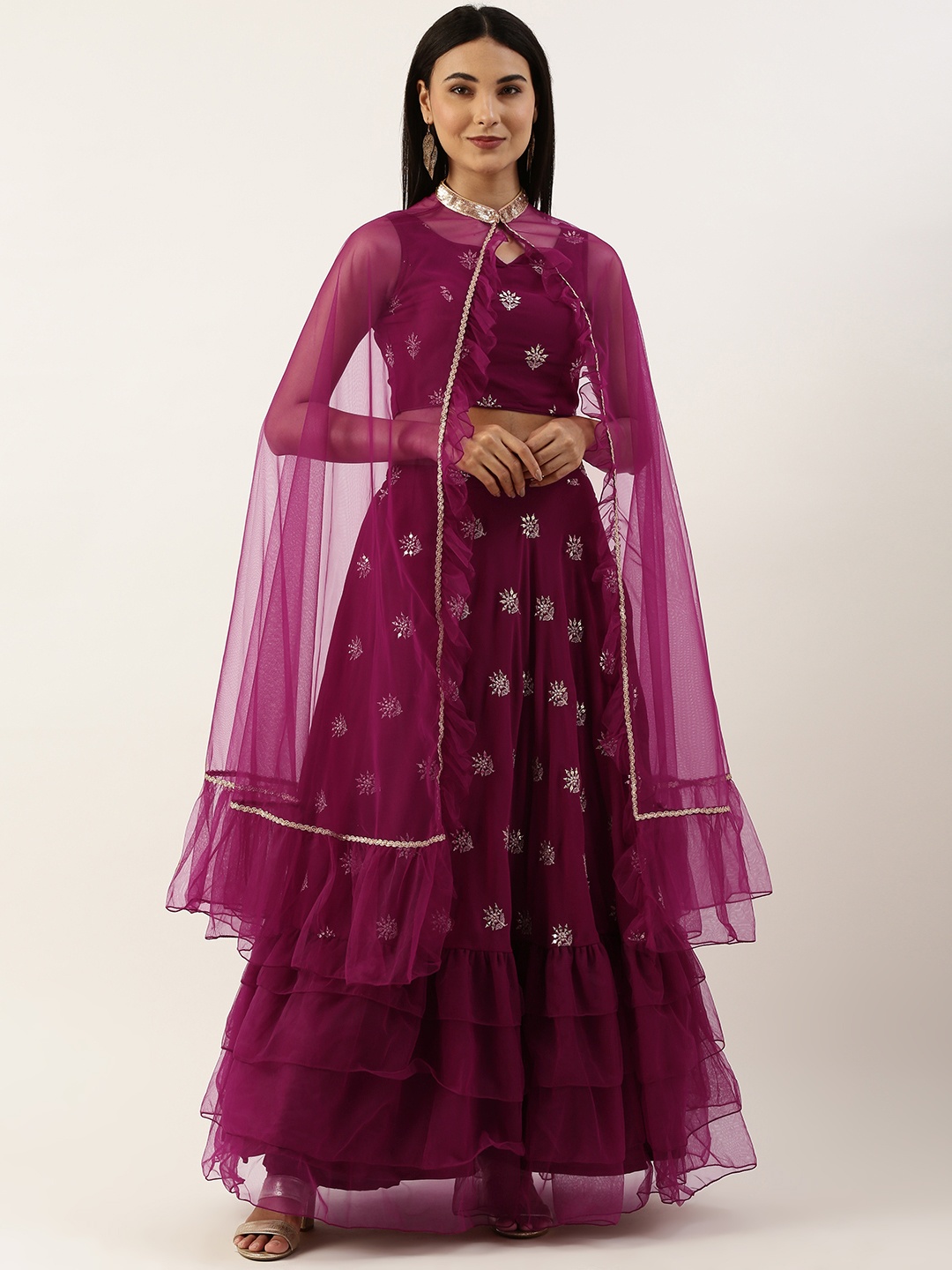

Ethnovog Embroidered Sequinned Ready to Wear Lehenga & Choli, Magenta
