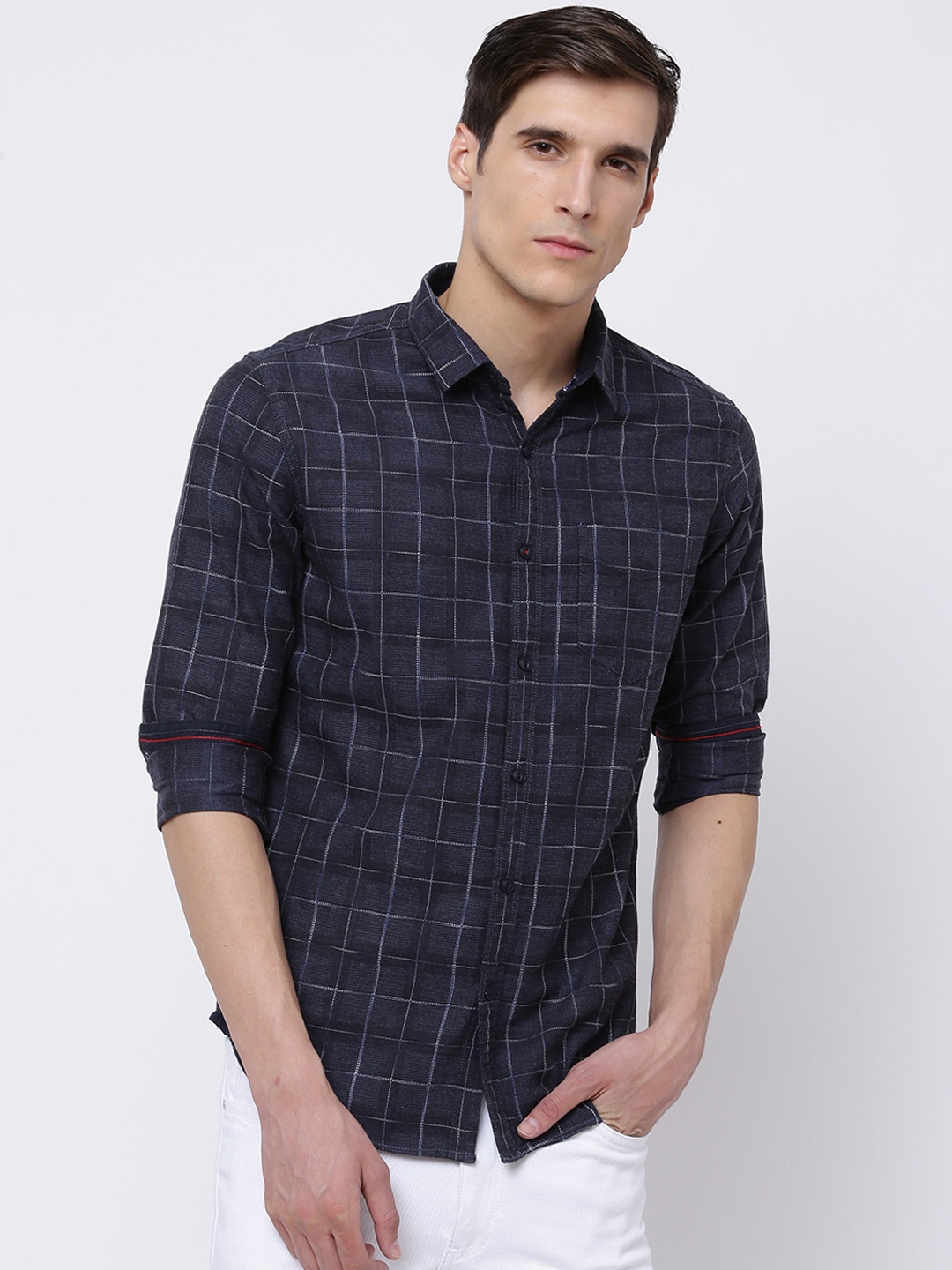 

LOCOMOTIVE Men Blue Slim Fit Checked Casual Shirt