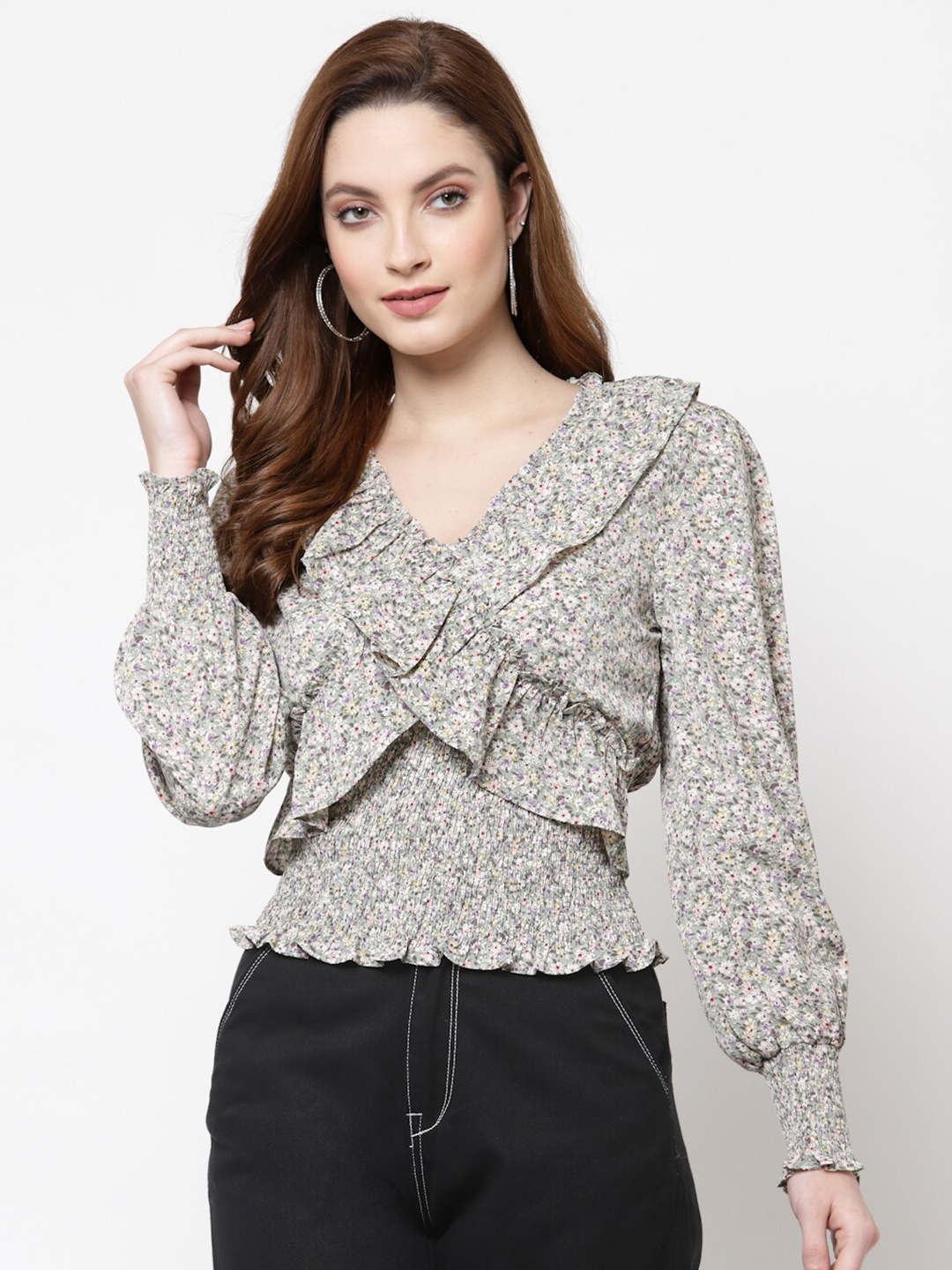 

Mafadeny Floral Print Georgette Top, Green