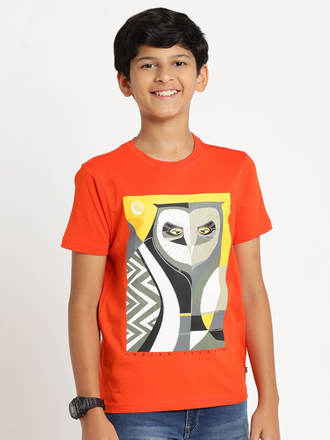 

Indian Terrain Boys Slim Fit T-shirt, Orange