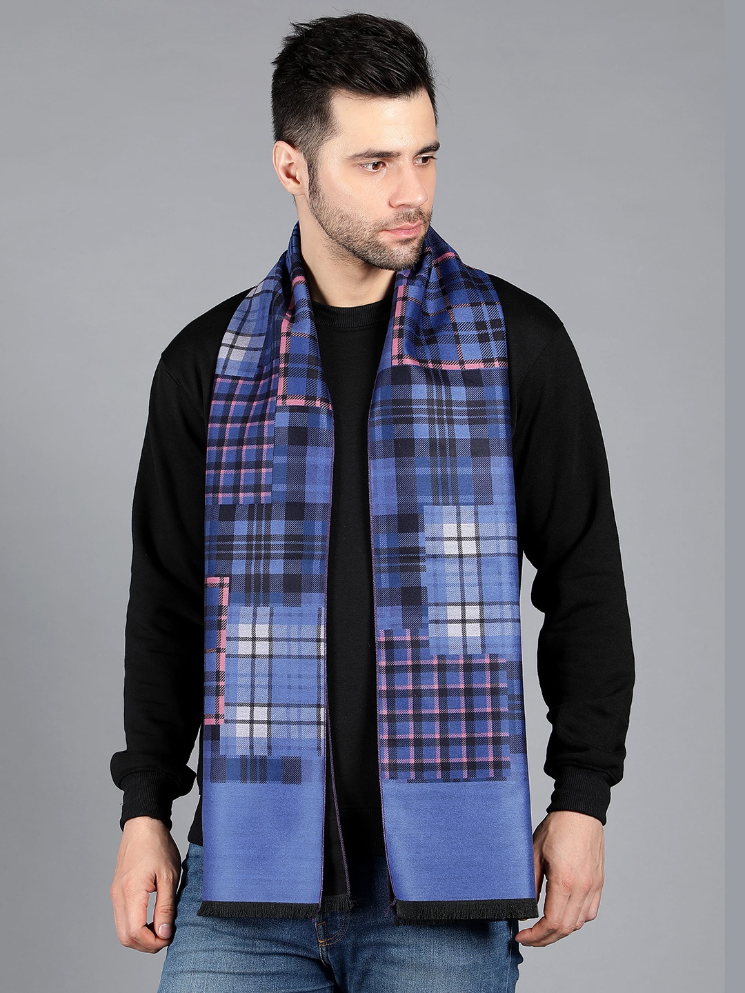 

Alvaro Castagnino Men Checked Reversible Muffler, Blue