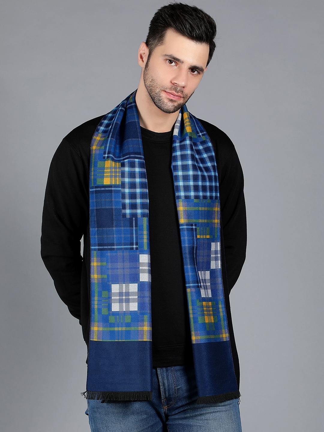 

Alvaro Castagnino Men Geometric Printed Reversible Merino Wool Muffler, Blue