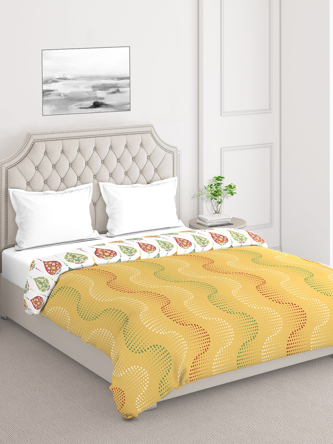 

Layers Bologna Yellow & Red Cotton Mild Winter 120 GSM Double Bed Comforter