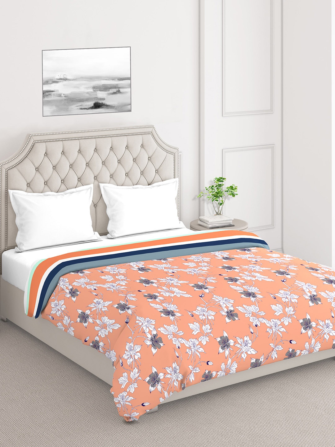 

Layers Bologna Orange & White Floral Cotton Mild Winter 120 GSM Double Bed Comforter