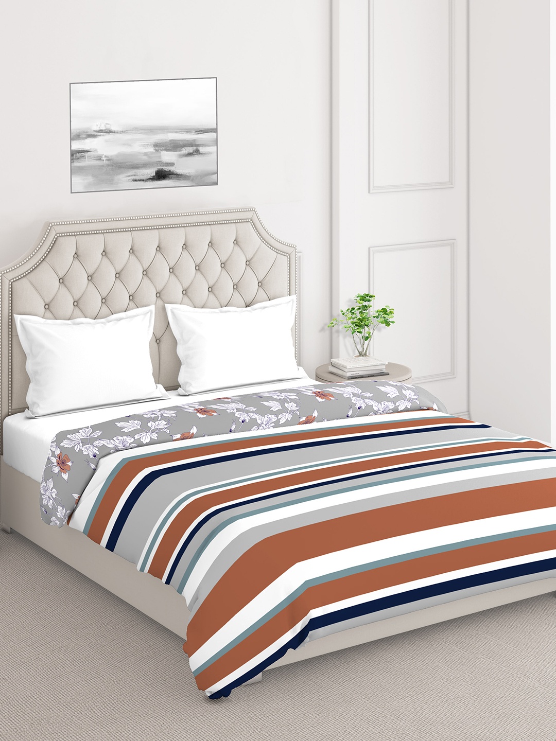 

Layers Bologna Grey & Brown Striped Cotton Mild Winter 120 GSM Double Bed Comforter