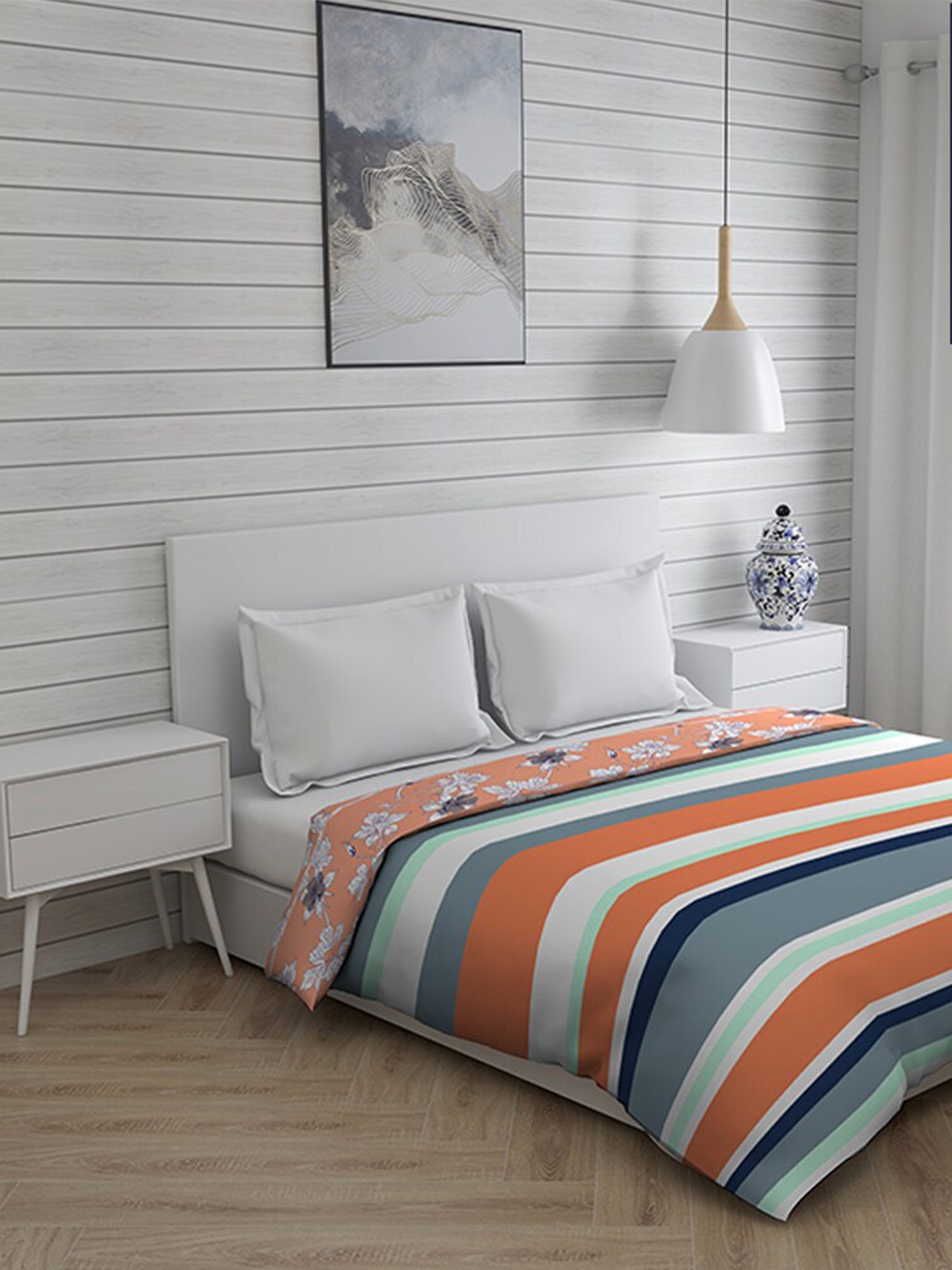 

Layers Bologna Orange & White Striped Cotton Mild Winter 120 GSM Double Bed Comforter