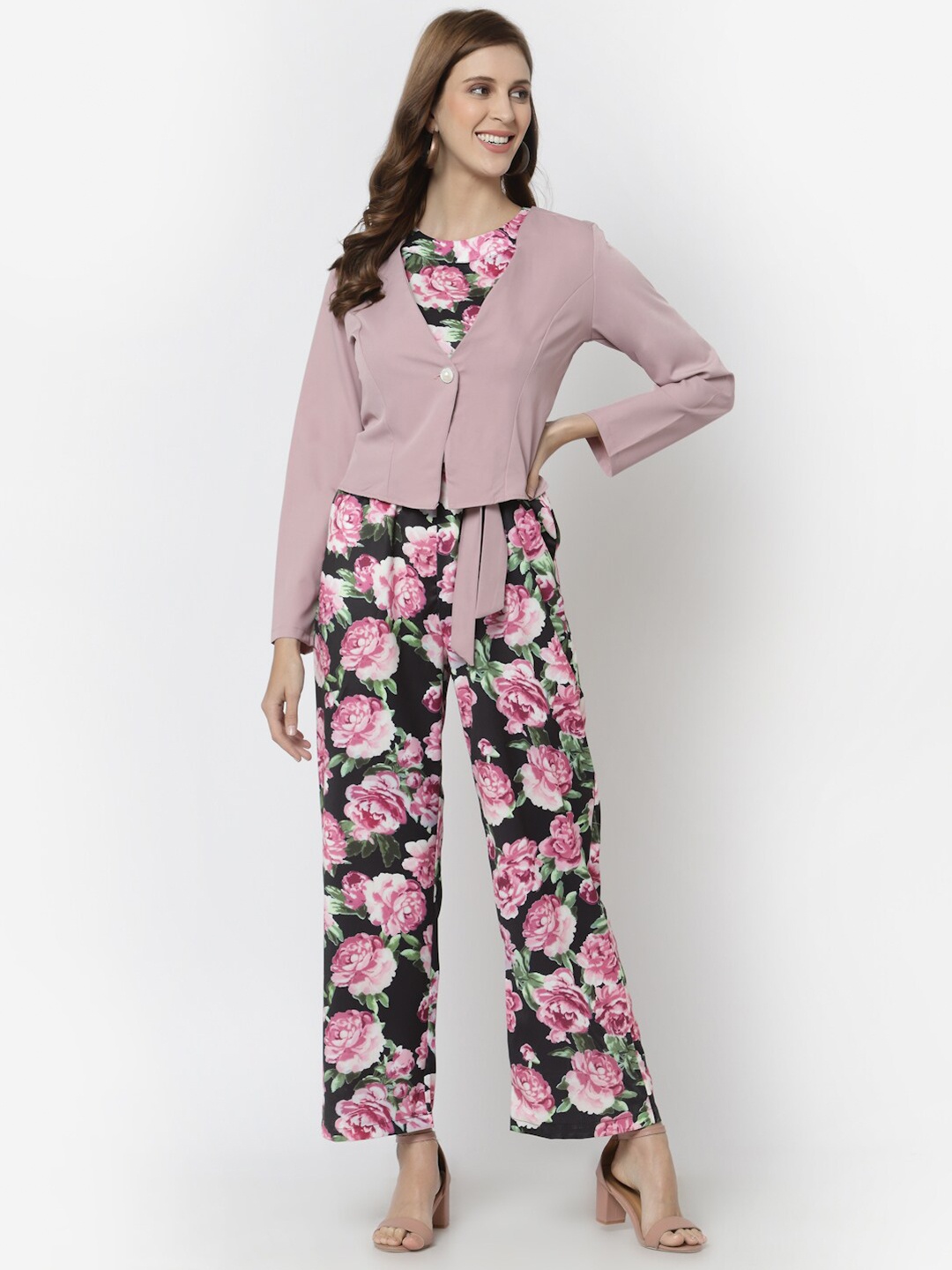 

Mafadeny Halter Neck Printed Basic Jumpsuit, Black