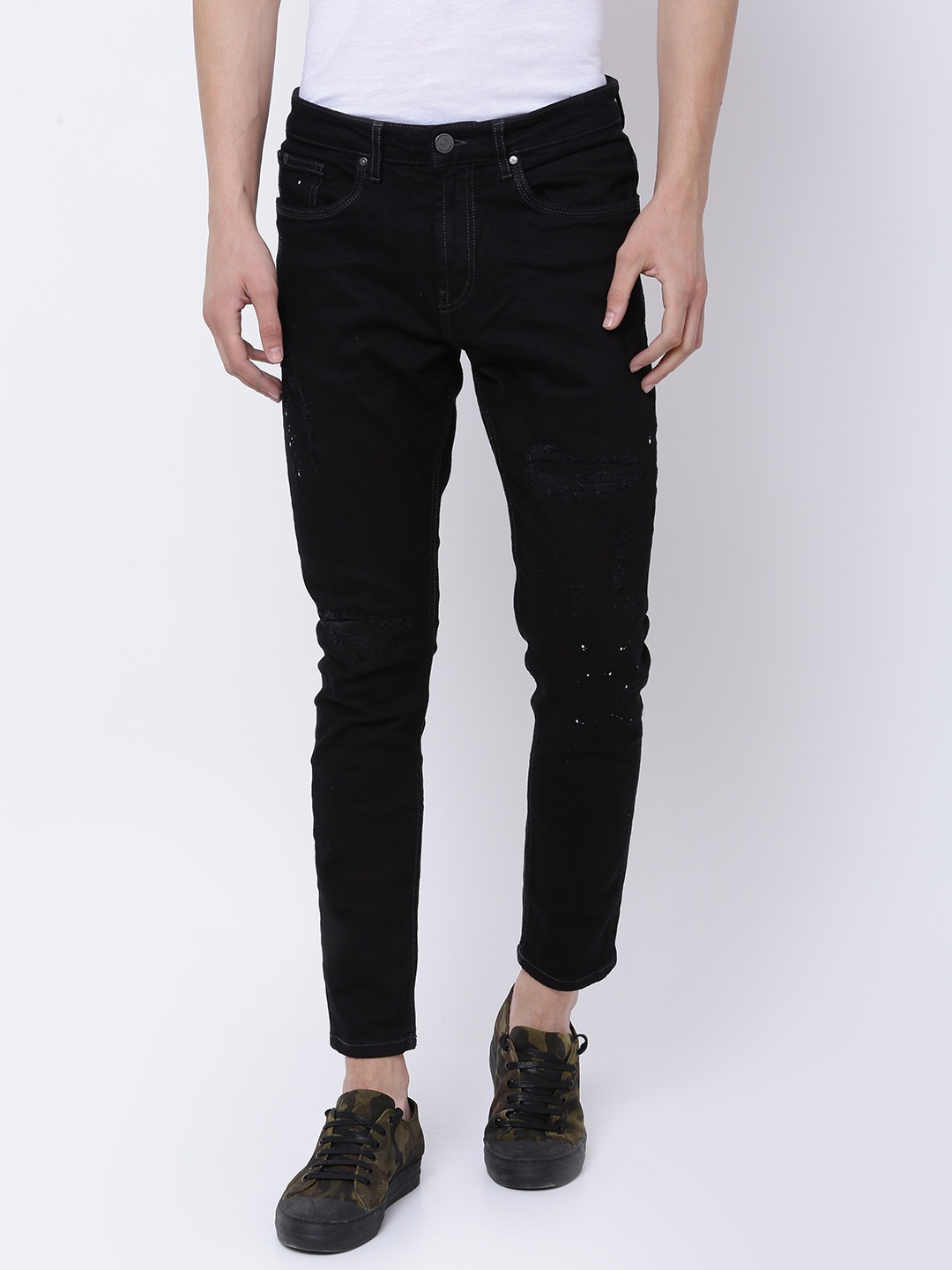 

LOCOMOTIVE Men Black Tapered Fit Mid-Rise Mildly Distressed Stretchable Jeans