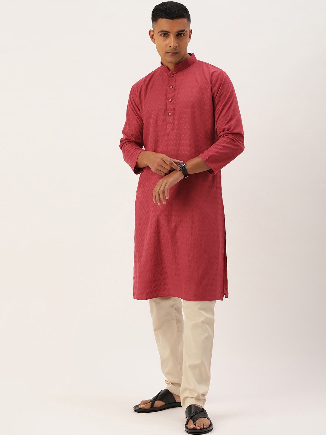 

SWAGG INDIA Chevron Woven Design Jacquard Kurta, Pink