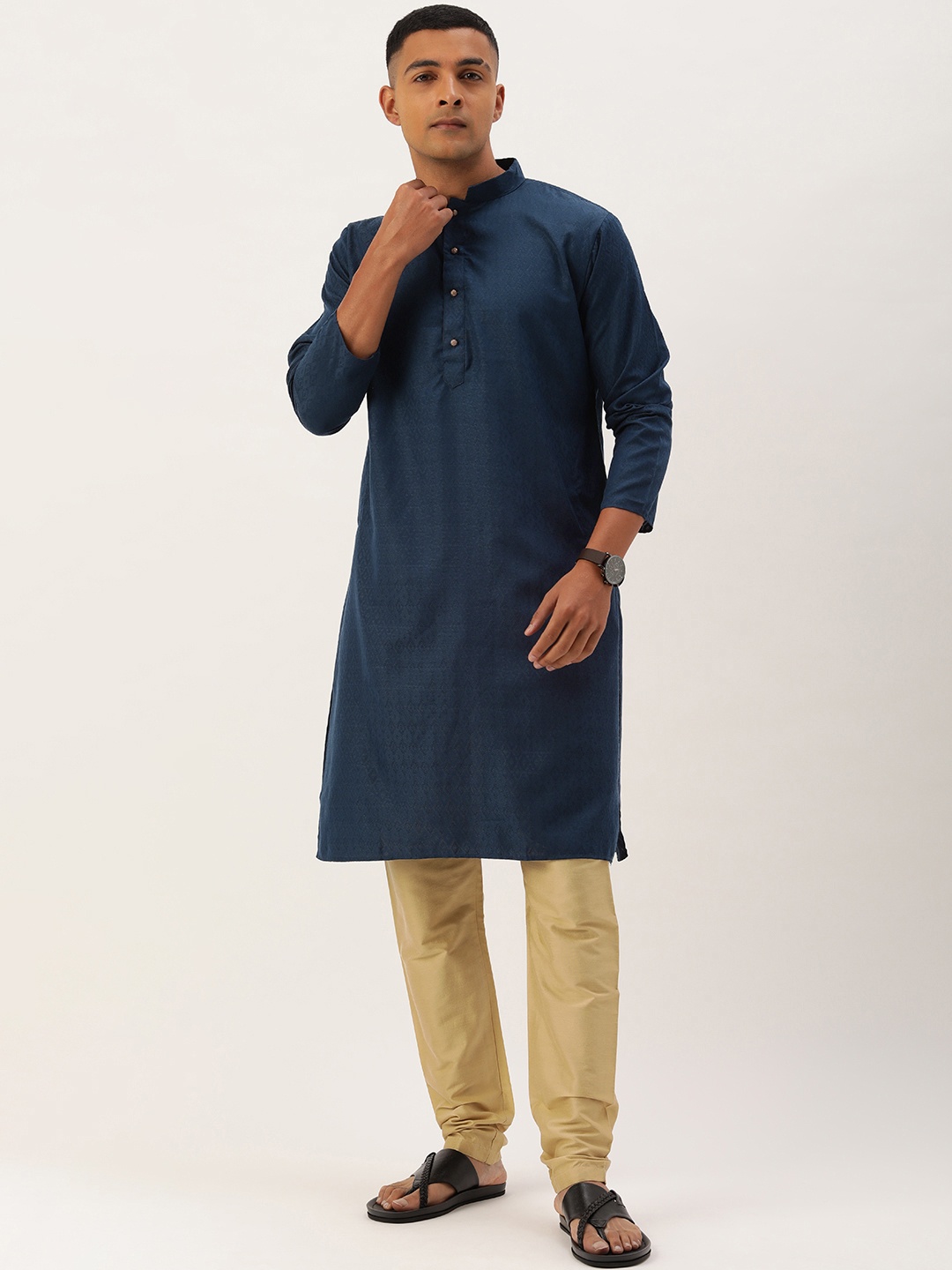 

SWAGG INDIA Geometric Woven Design Jacquard Kurta, Blue