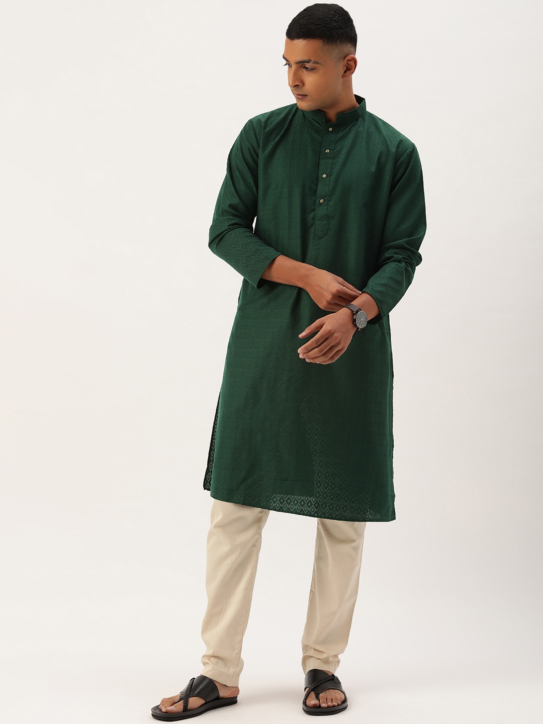

SWAGG INDIA Geometric Woven Design Jacquard Kurta, Green