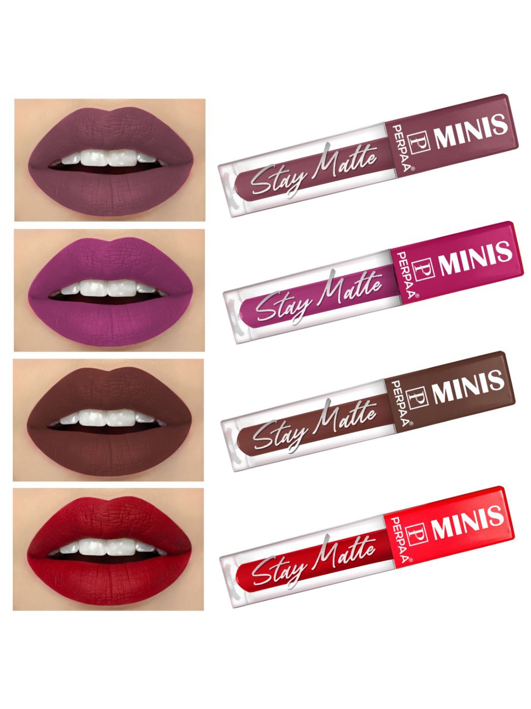 

PERPAA Set of 4 Stay Matte Waterproof & Long Lasting Velvety Mini Lipstick - 2.5 ml Each, Brown