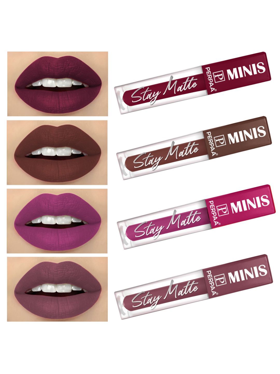 

PERPAA Set of 4 Stay Matte Waterproof & Long Lasting Velvety Mini Lipstick - 2.5 ml Each, Brown