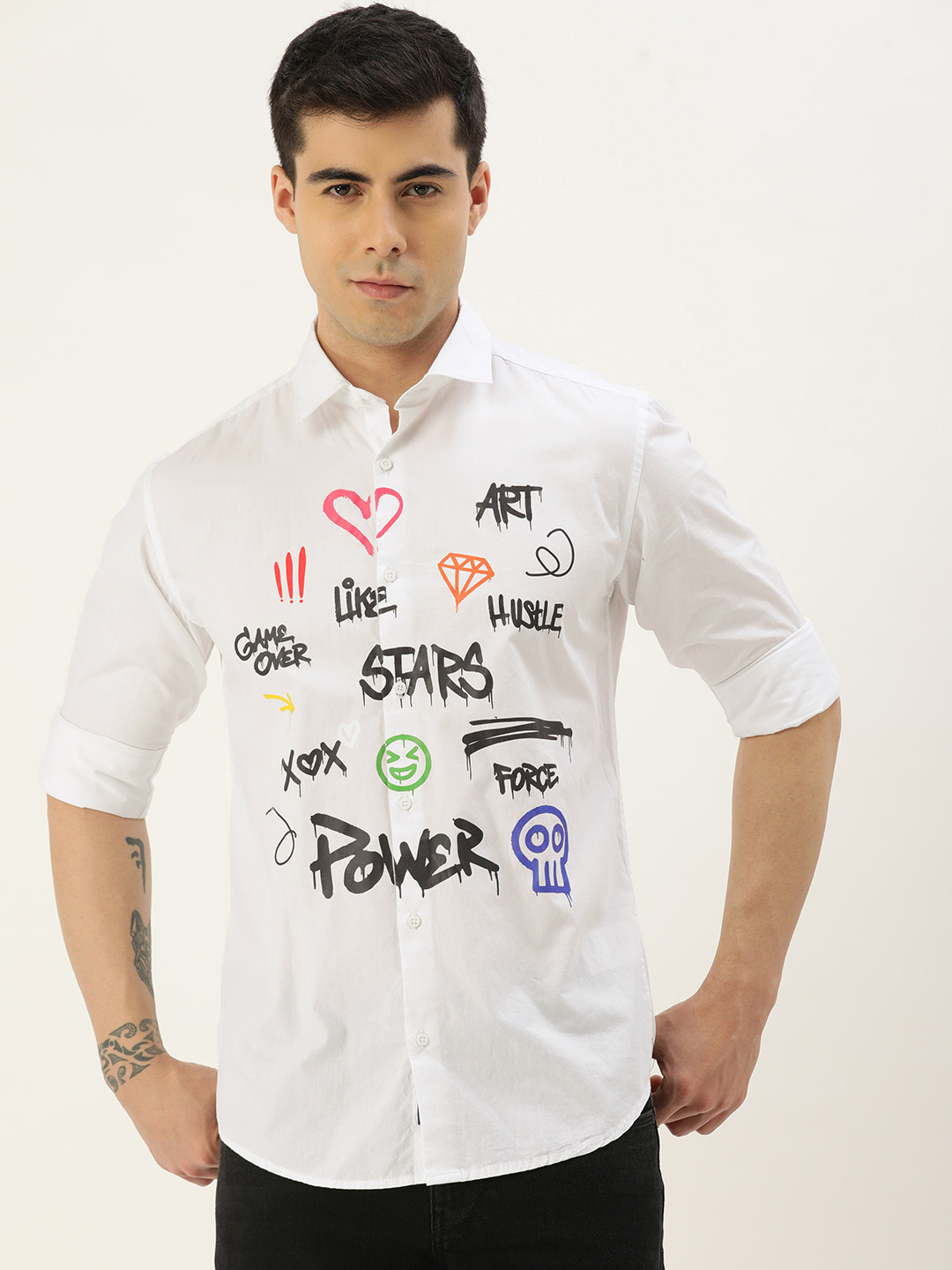 

Bene Kleed Men Slim Fit Graphic Printed Casual Shirt, White