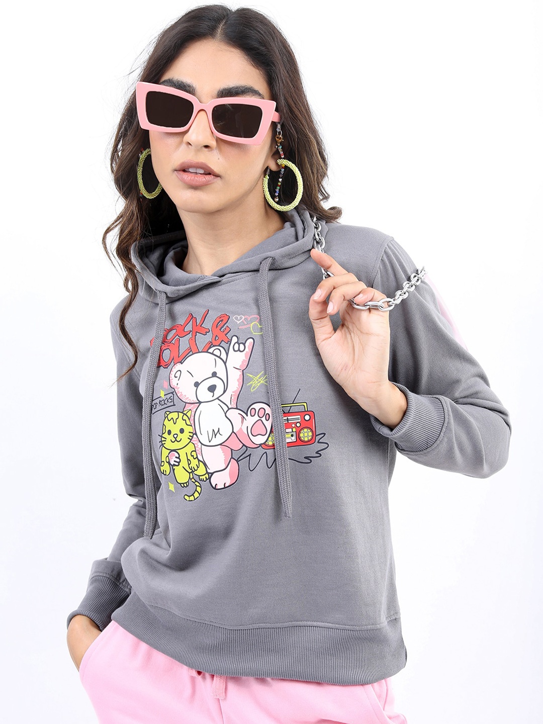 

KETCH Women Printed Hooded Sweatshirt, Grey