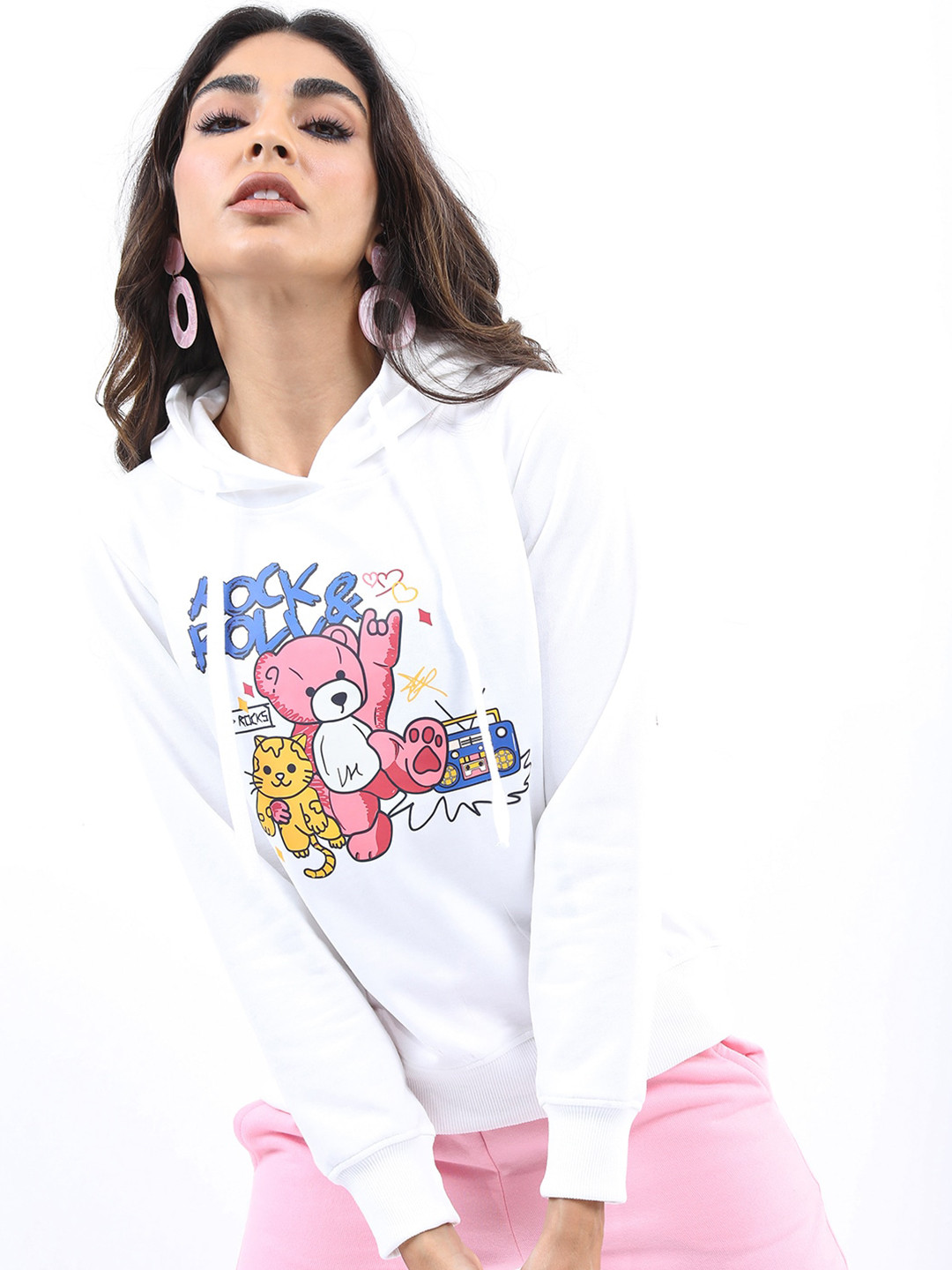 

KETCH Women Printed Hooded Sweatshirt, White