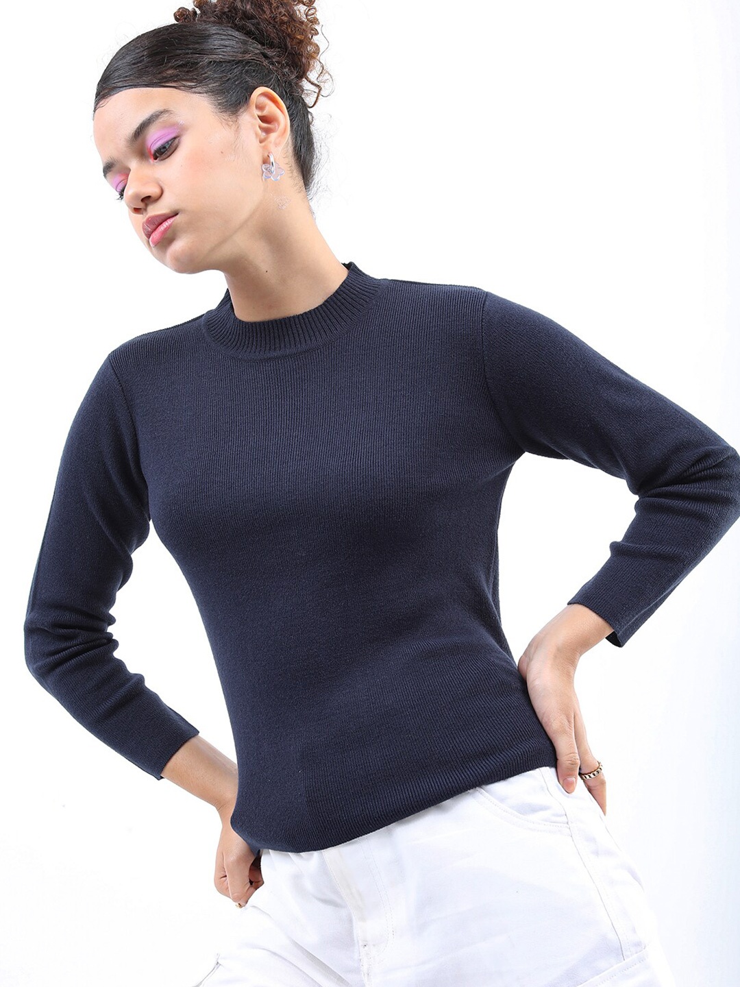 

KETCH Women Long Sleeves Acrylic Pullover, Navy blue