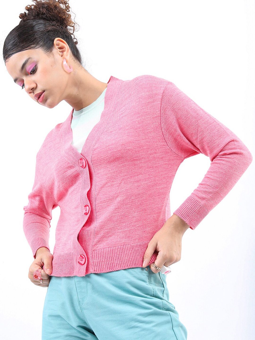 

KETCH Women Acrylic Crop Cardigan, Pink