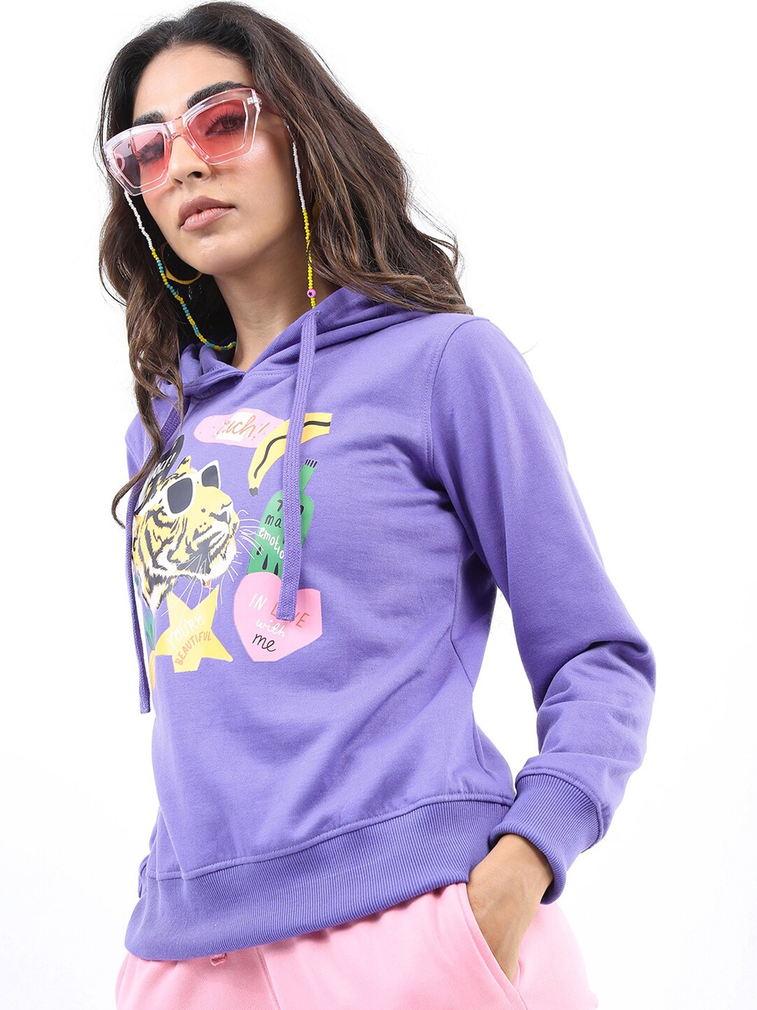 

KETCH Women Printed Hooded Sweatshirt, Violet