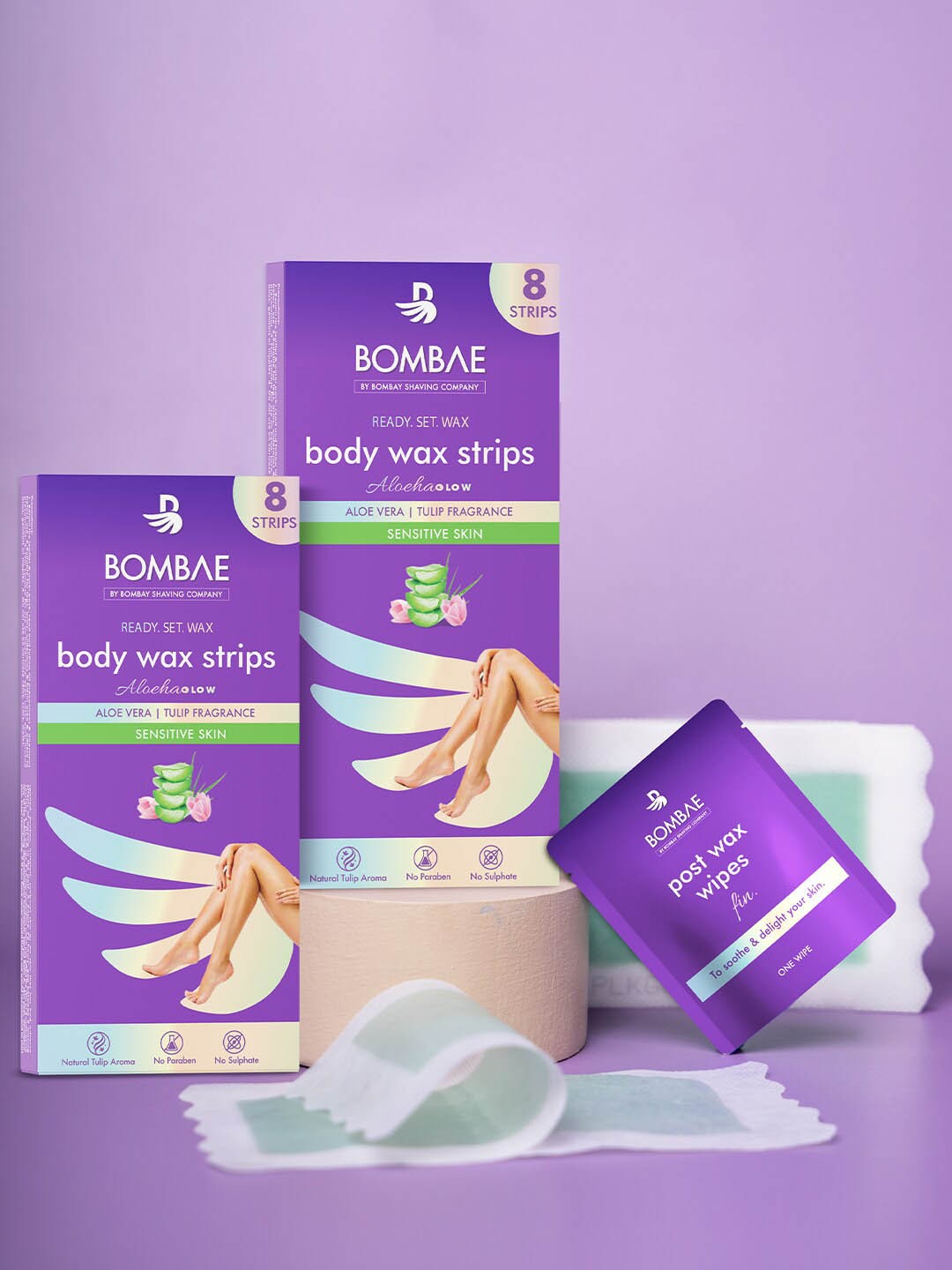 

BOMBAE Set of 2 Wax Strips with Aloe Vera for Sensitive Skin, Purple