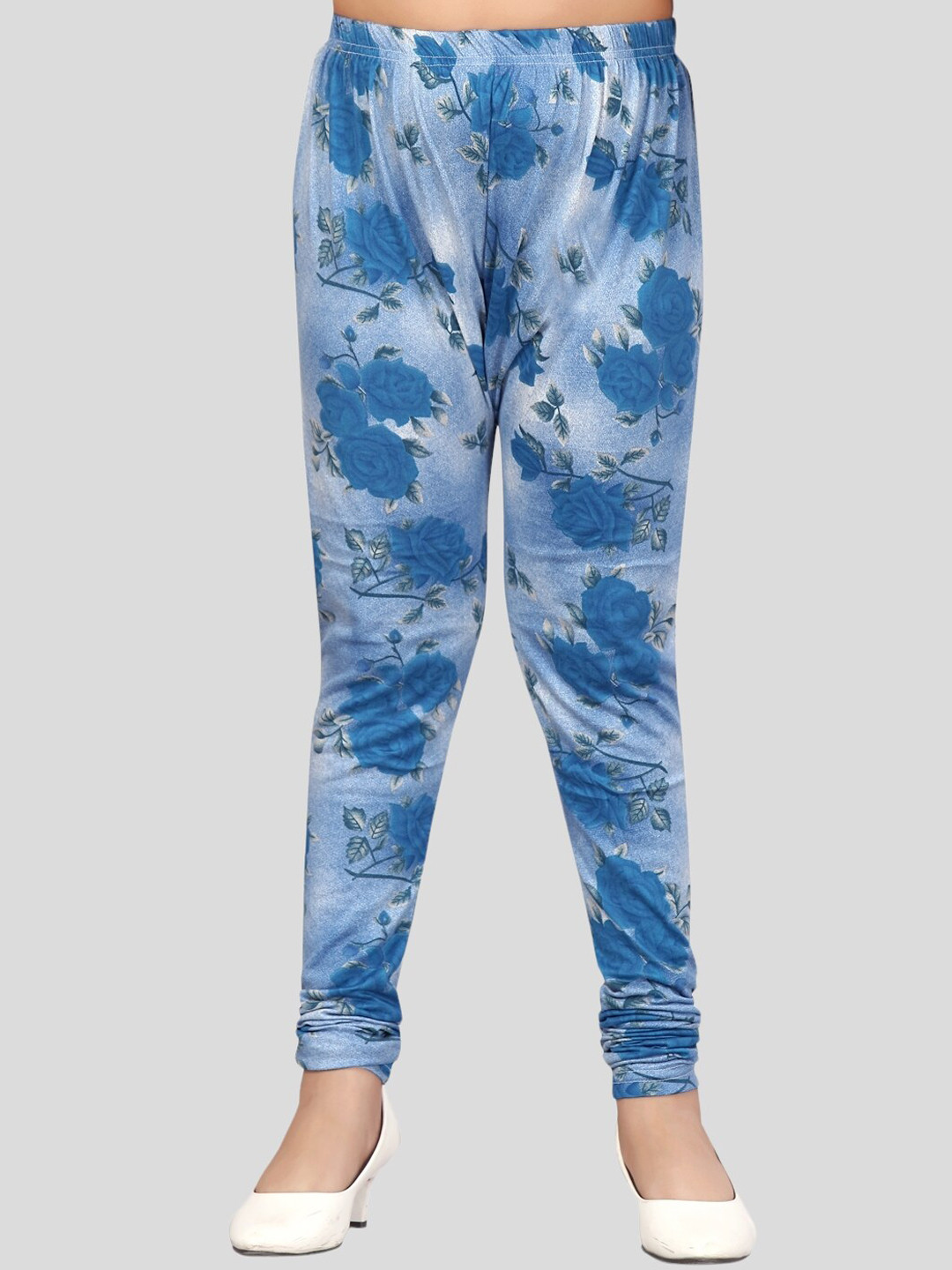 

Aarika Girls Floral Printed Cotton Churidar-Length Leggings, Blue