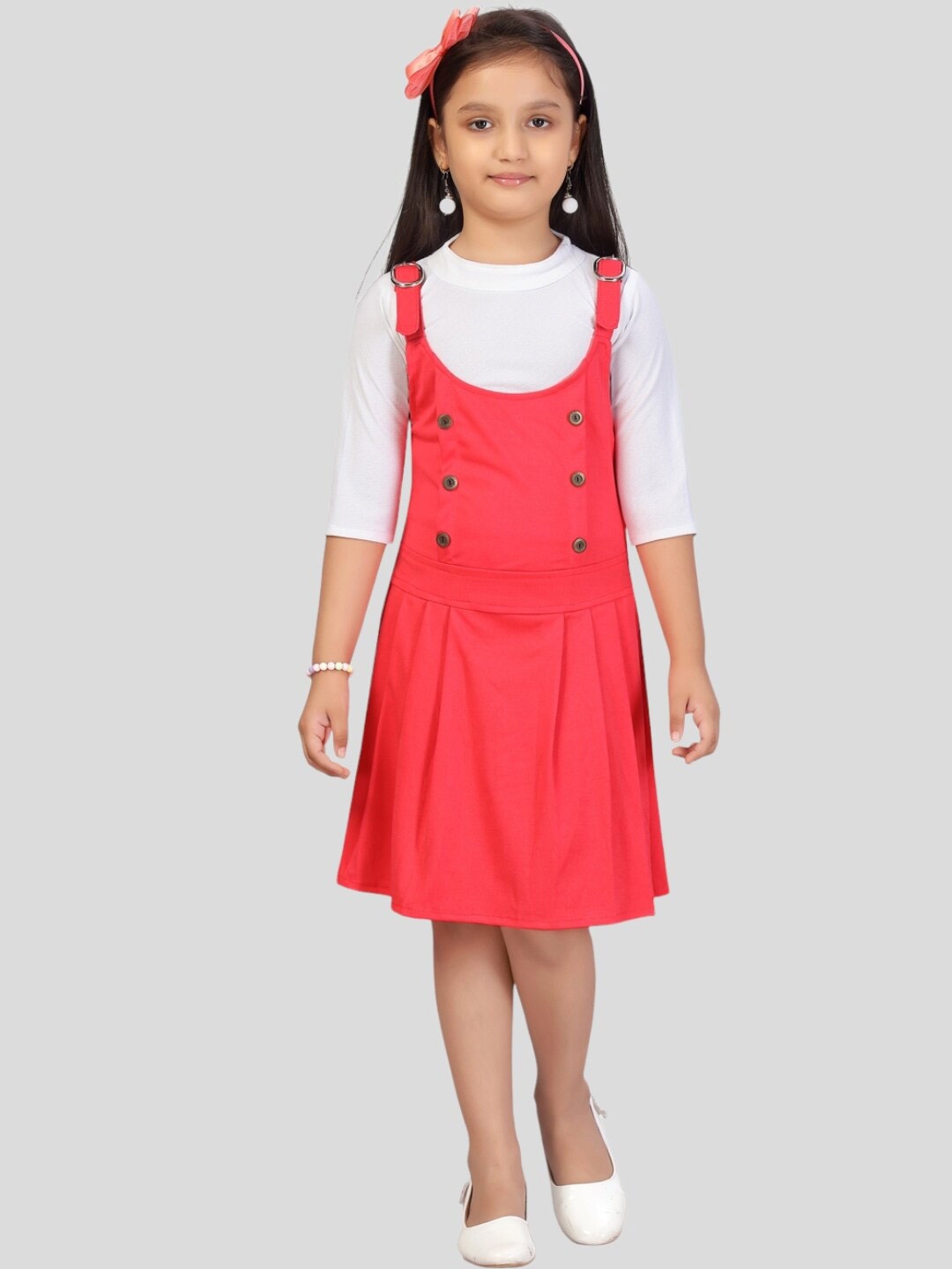 

Aarika Flared Knee Length Pinafore Dress, White