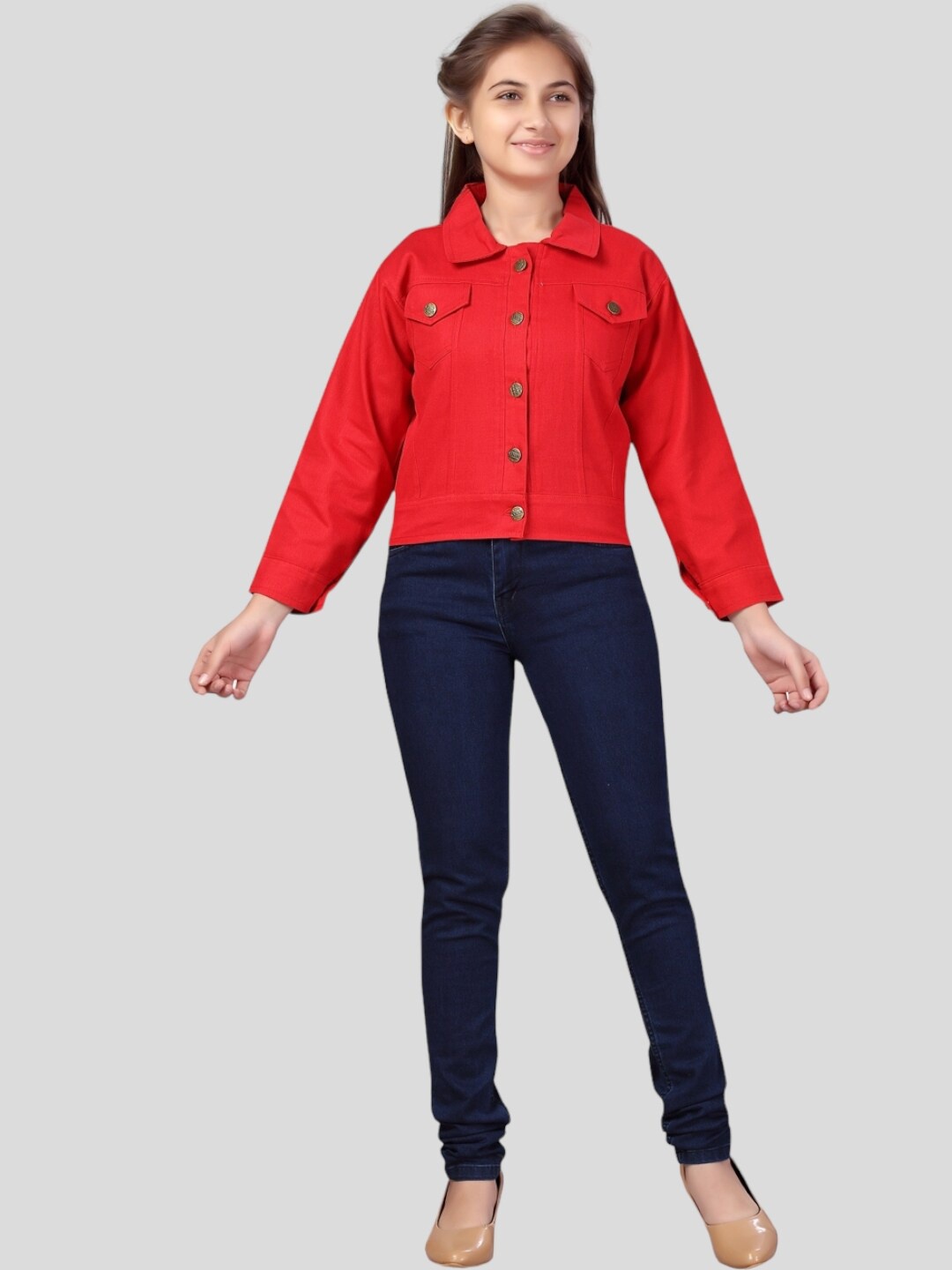

Aarika Girls Crop Tailored Jacket, Red