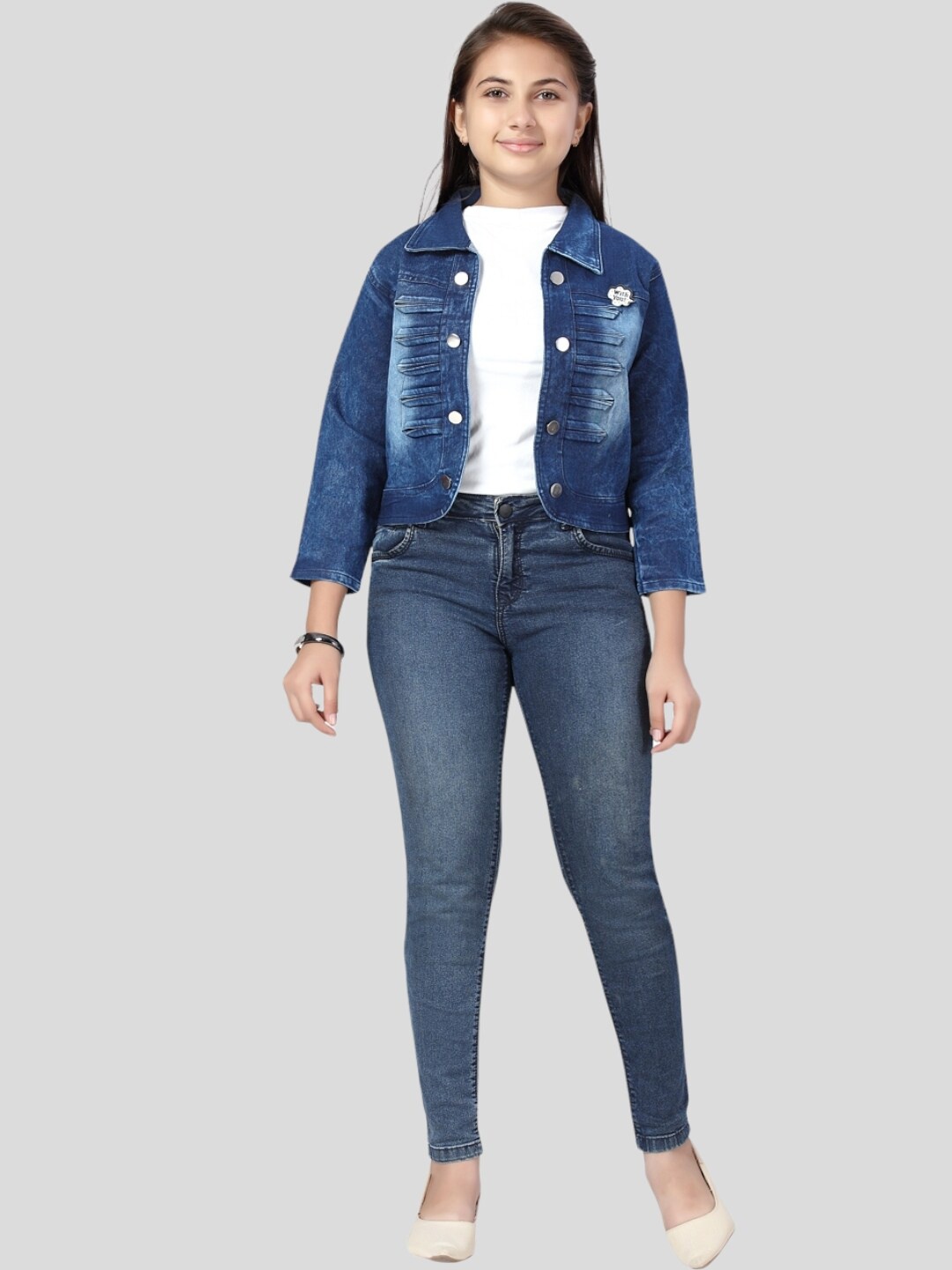

Aarika Girls Crop Denim Cotton Jacket, Blue
